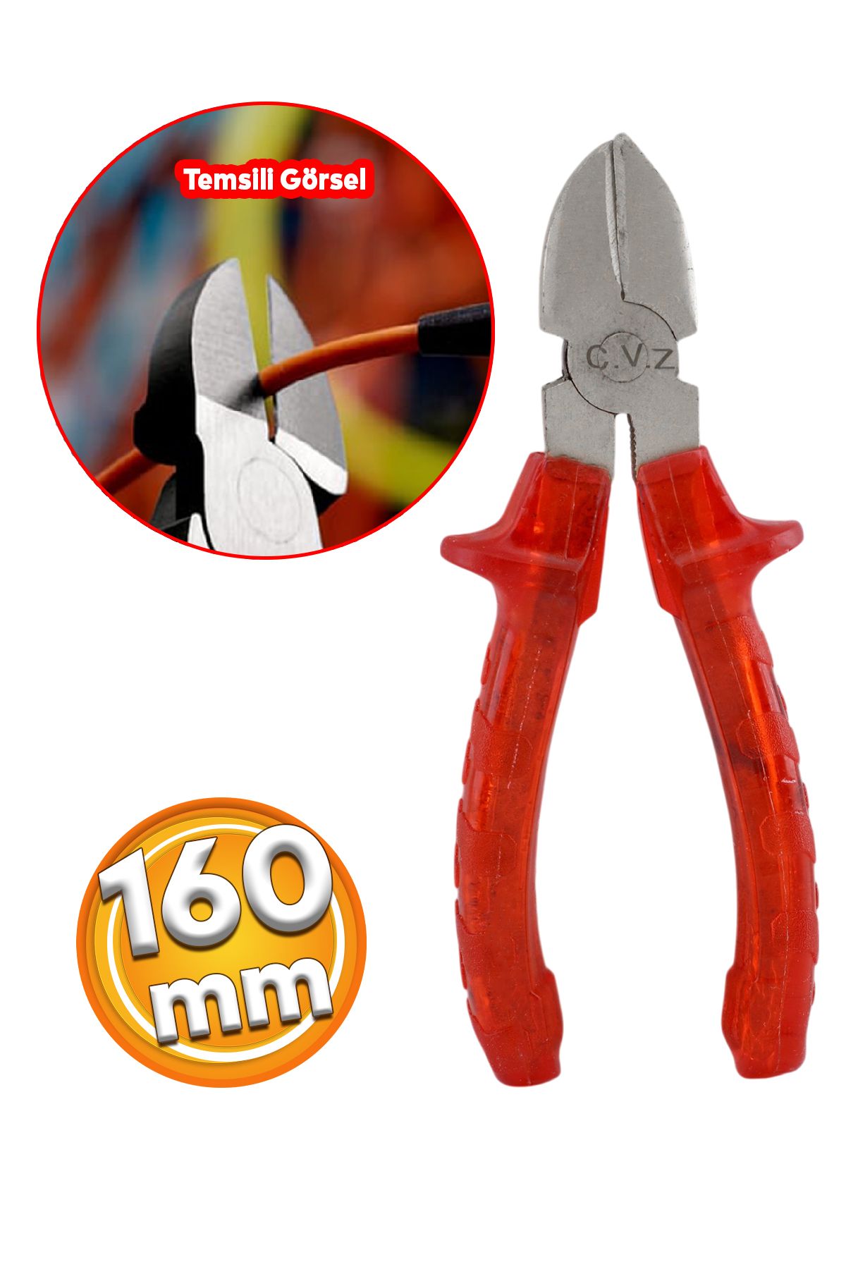 Badem10 Metal Yan Keski Ergonomik Plastik Saplı 160 mm Metal İnşaat Teli Kesim Kablo Kesme Sıyırma Kerpeten