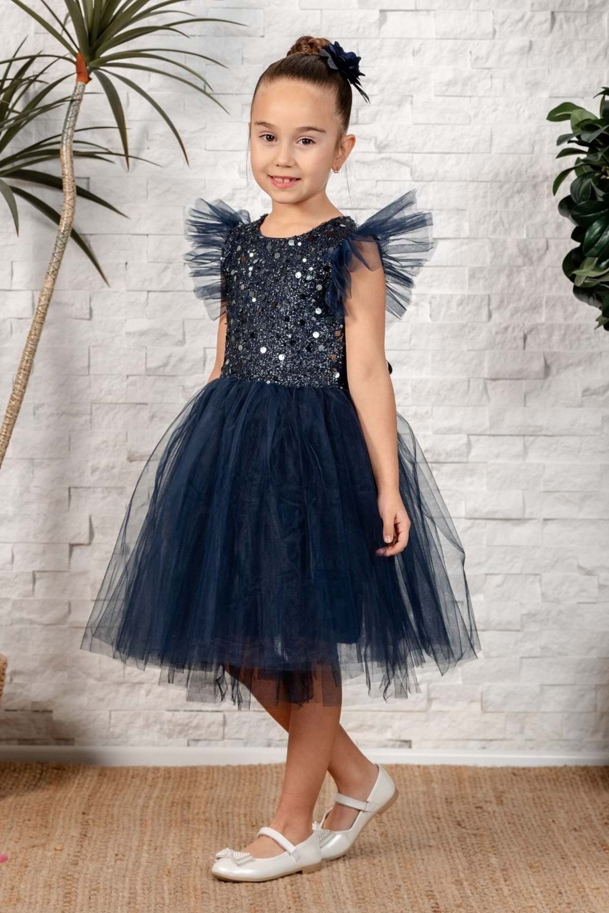 Mnk Baby&Kids Tüllü Kız Çocuk KPL Elbise MNK0526 LACİVERT fotoğrafı 3 (önizleme)