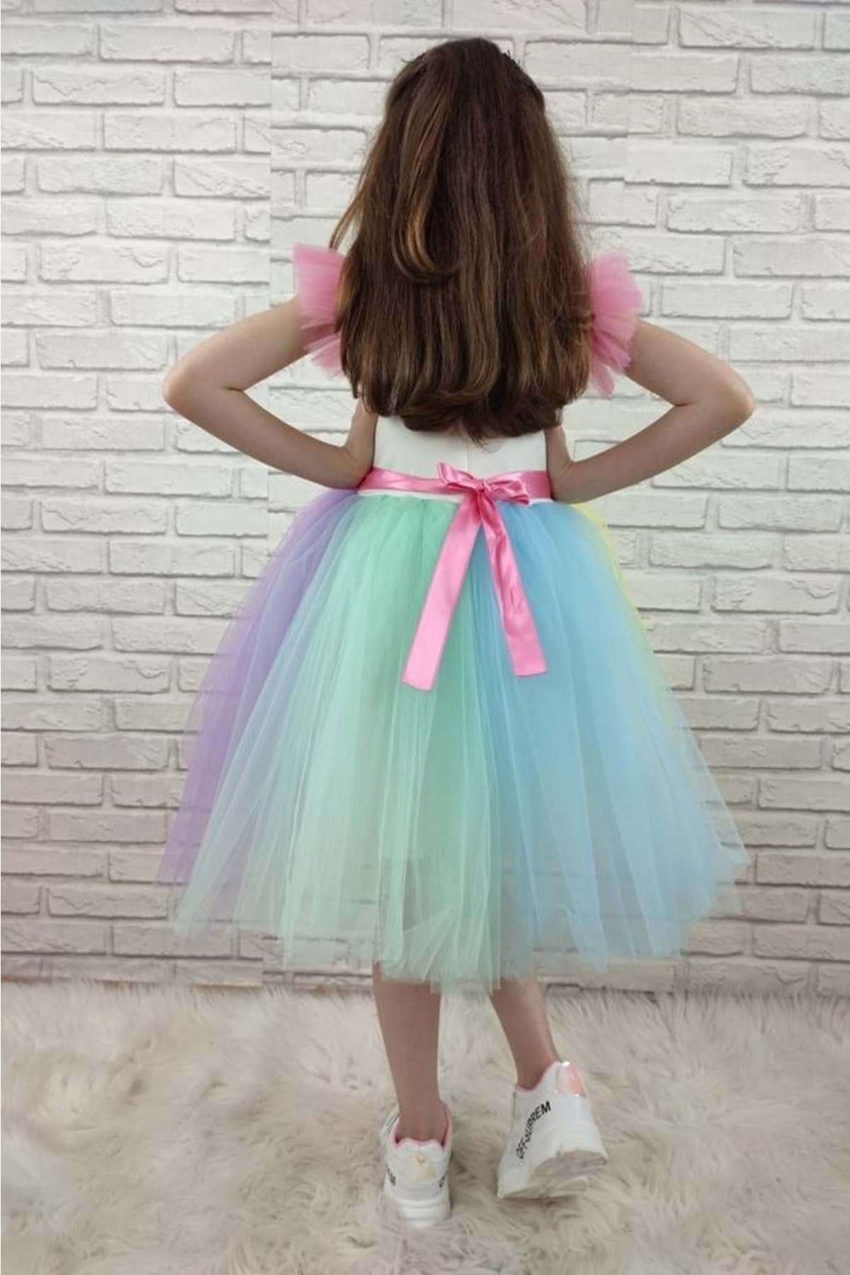 Mnk Rengarenk Etekli Kız Çocuk Parti Elbisesi PEMBE fotoğrafı 6 (önizleme)