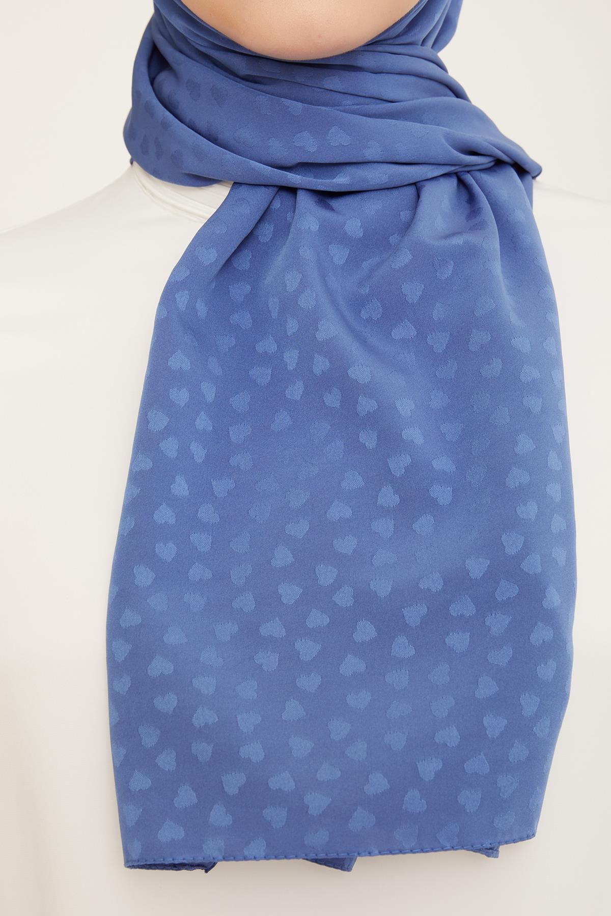 Armine-Blue Shawl - Jacquard and Heart Detail 2