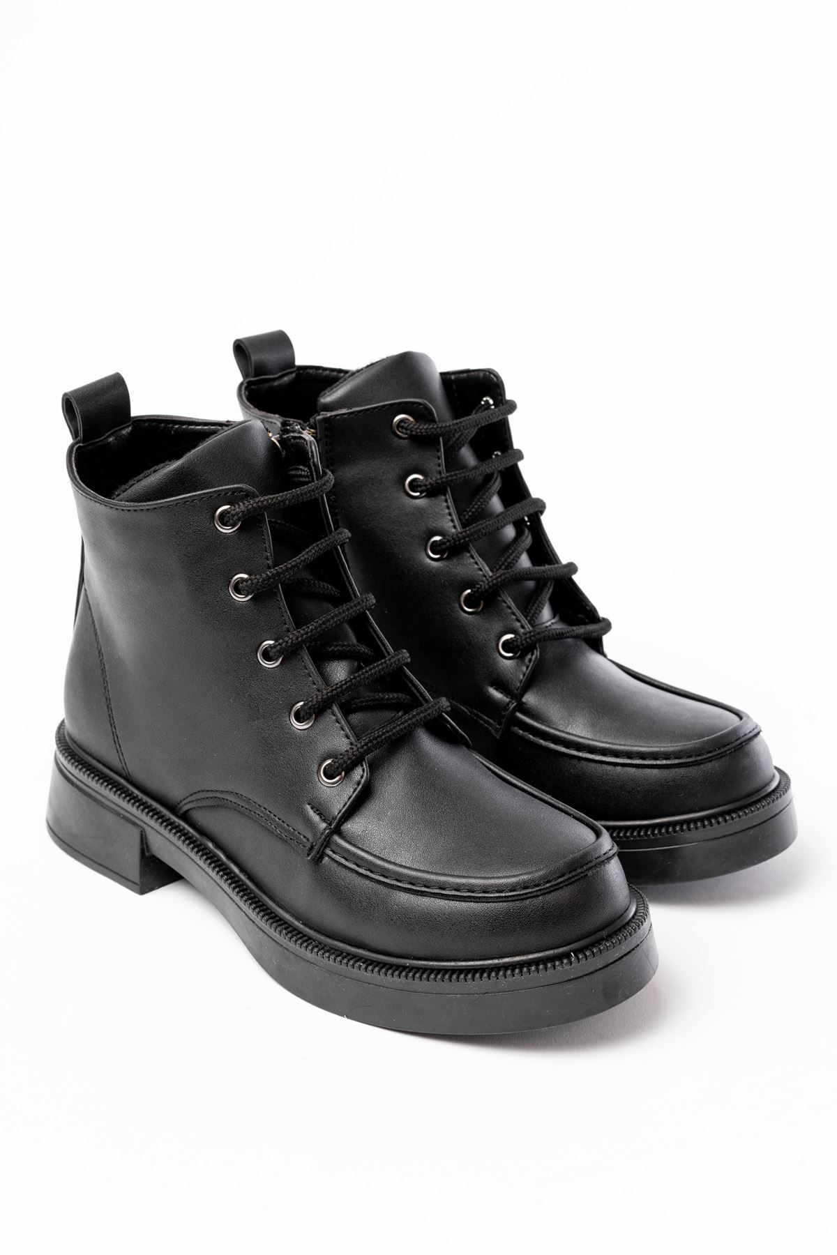 ASFSTORE 02-2001 Siyah Bağcıklı Fermuarlı Günlük Kadın Bot