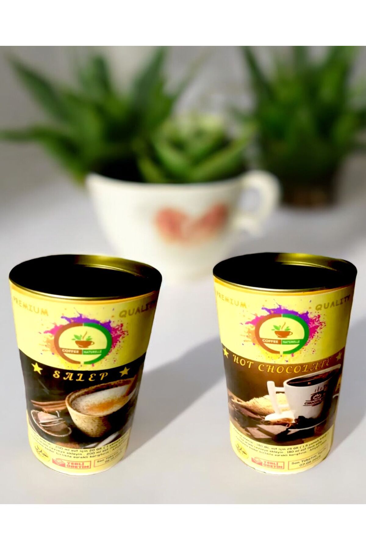 coffee Naturelle Salep 500 gr & Sıcak Çikolata 500 gr - Teneke Kutu - Premium