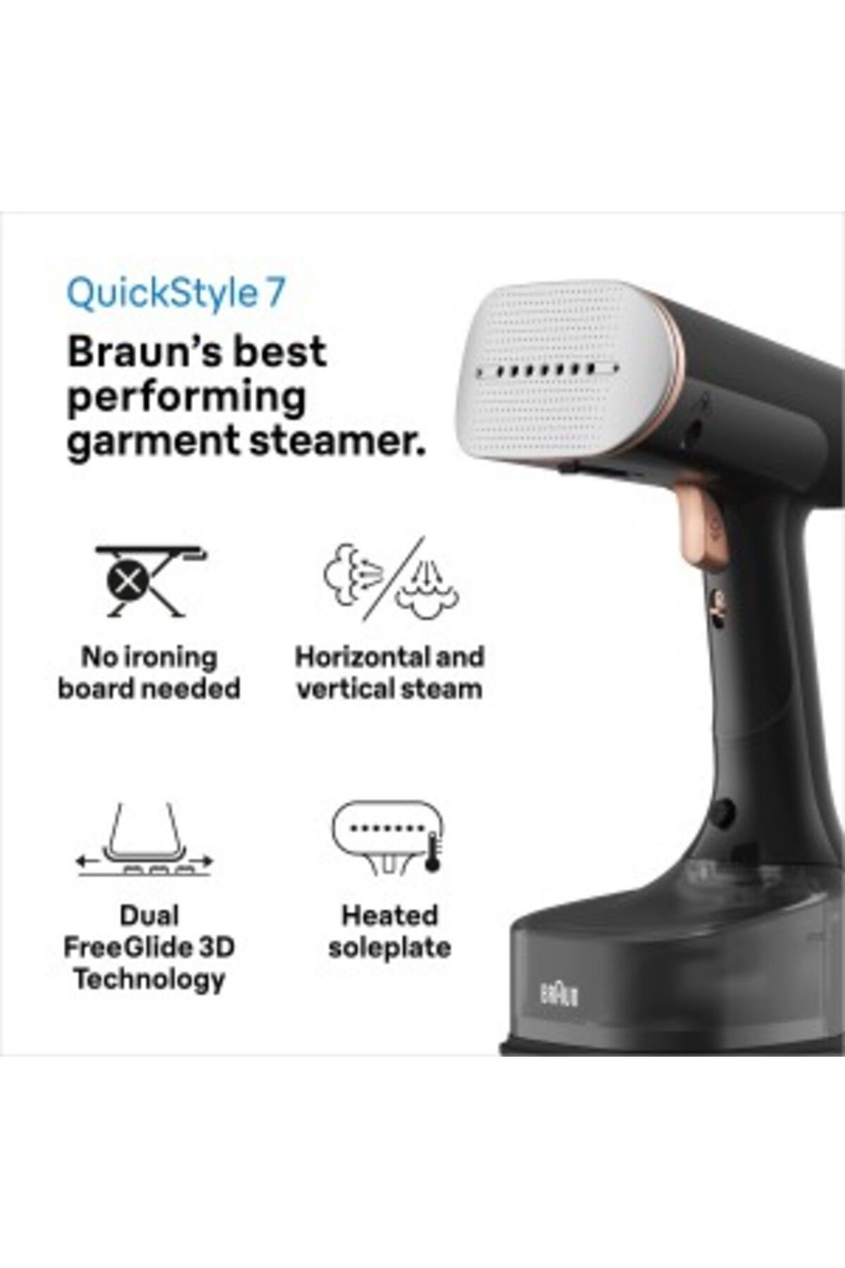 Braun-QuickStyle 7 - 1600W 35sec rapid heat up, Dual FreeGlide 3D, Kills 99.99% becteria - GS-7077 3