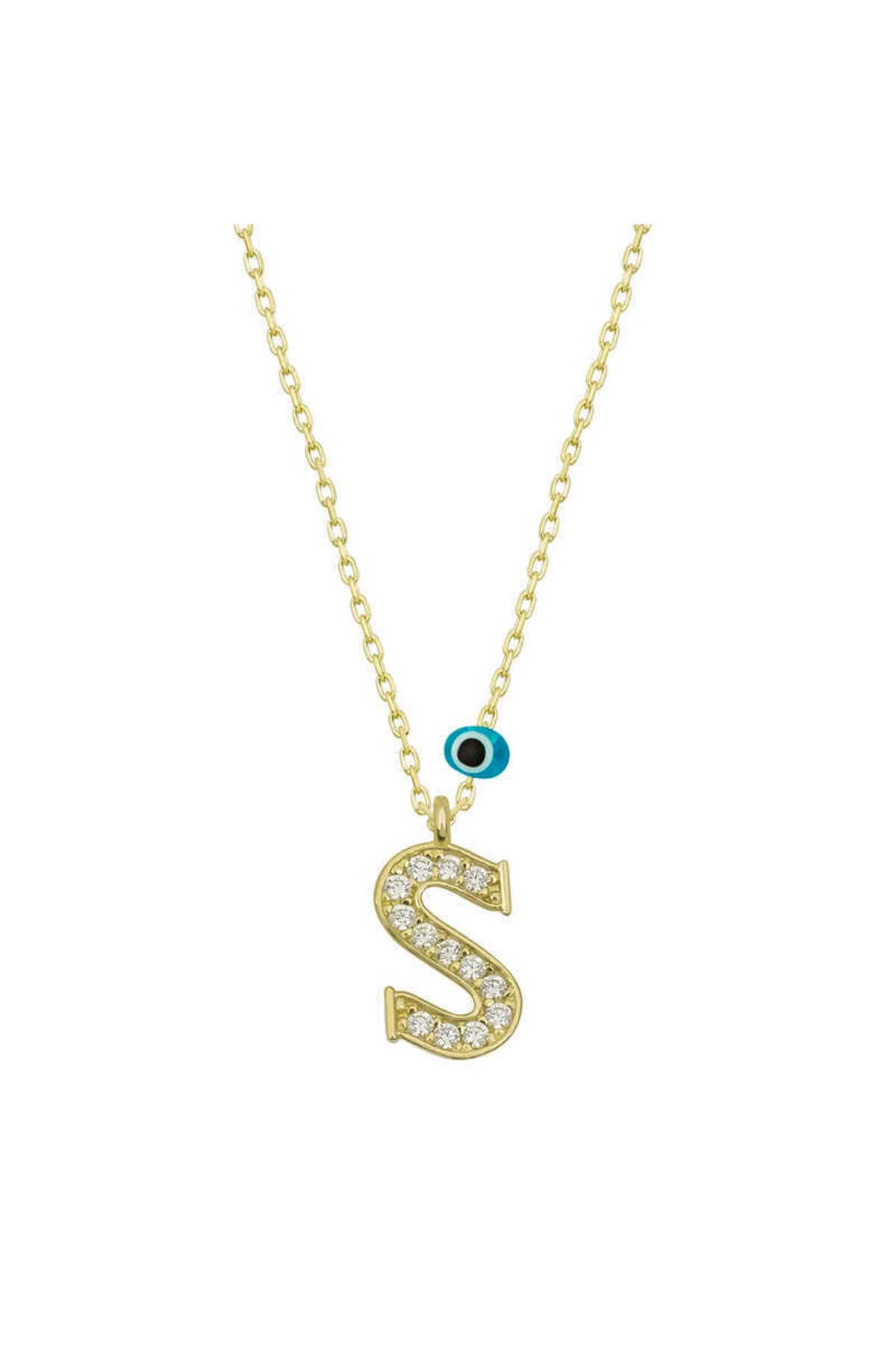 musellife 925 Ayar Gümüş Nazar Gold S Harfi Kadın Gümüş Kolye (T6795) (491491)
