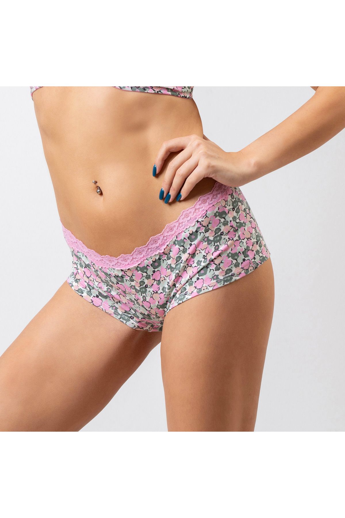 Aadaraya-All-Over Print Boyshorts Briefs with Lace Detail 2