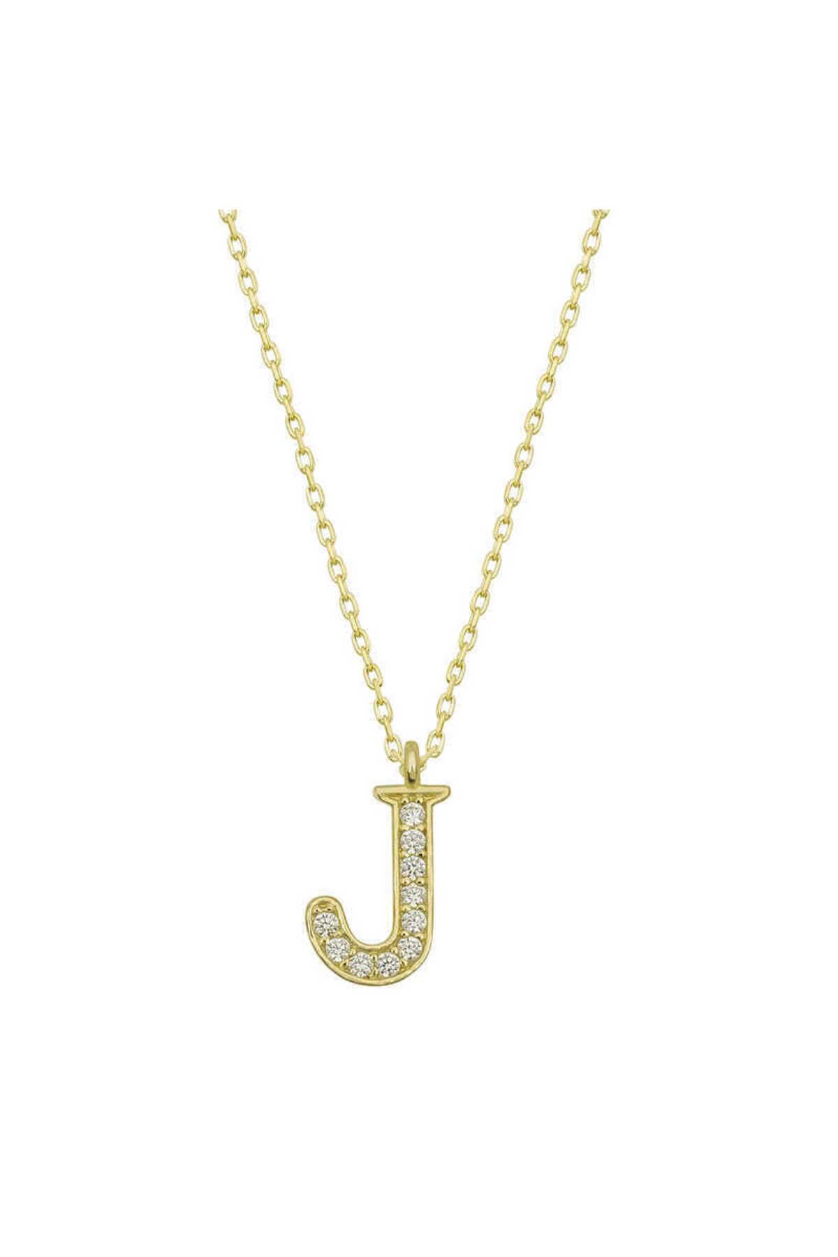 musellife 925 Ayar Gümüş Gold J Harfi Kadın Gümüş Kolye (T6617) (491491)