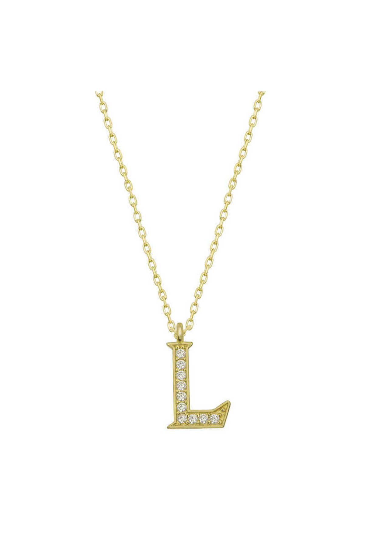 musellife 925 Ayar Gümüş Gold L Harfi Kadın Gümüş Kolye (T6619) (491491)