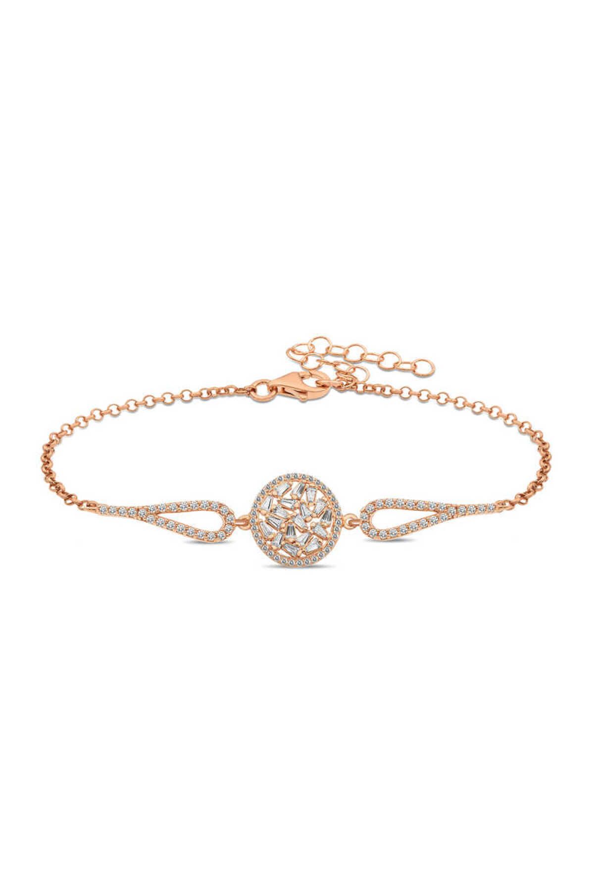 musellife 925 Ayar Gümüş Rose Baget Taşlı Bileklik (T5273) (491491)