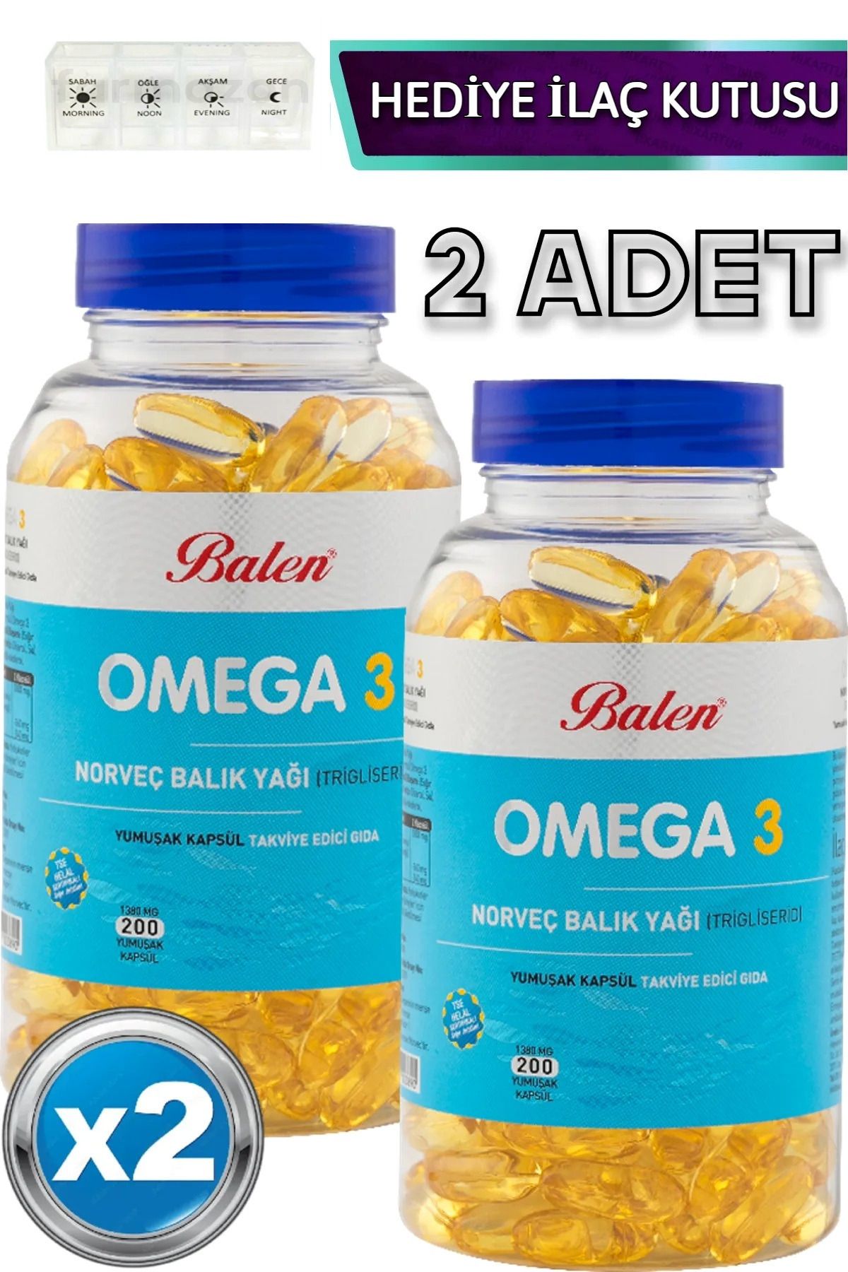 Balen Omega 3 Norveç Balık Yağı (Trigiliserid) 2 Adet 400 Adet Yumuşak Kapsül Hediye İlaç Kutusu