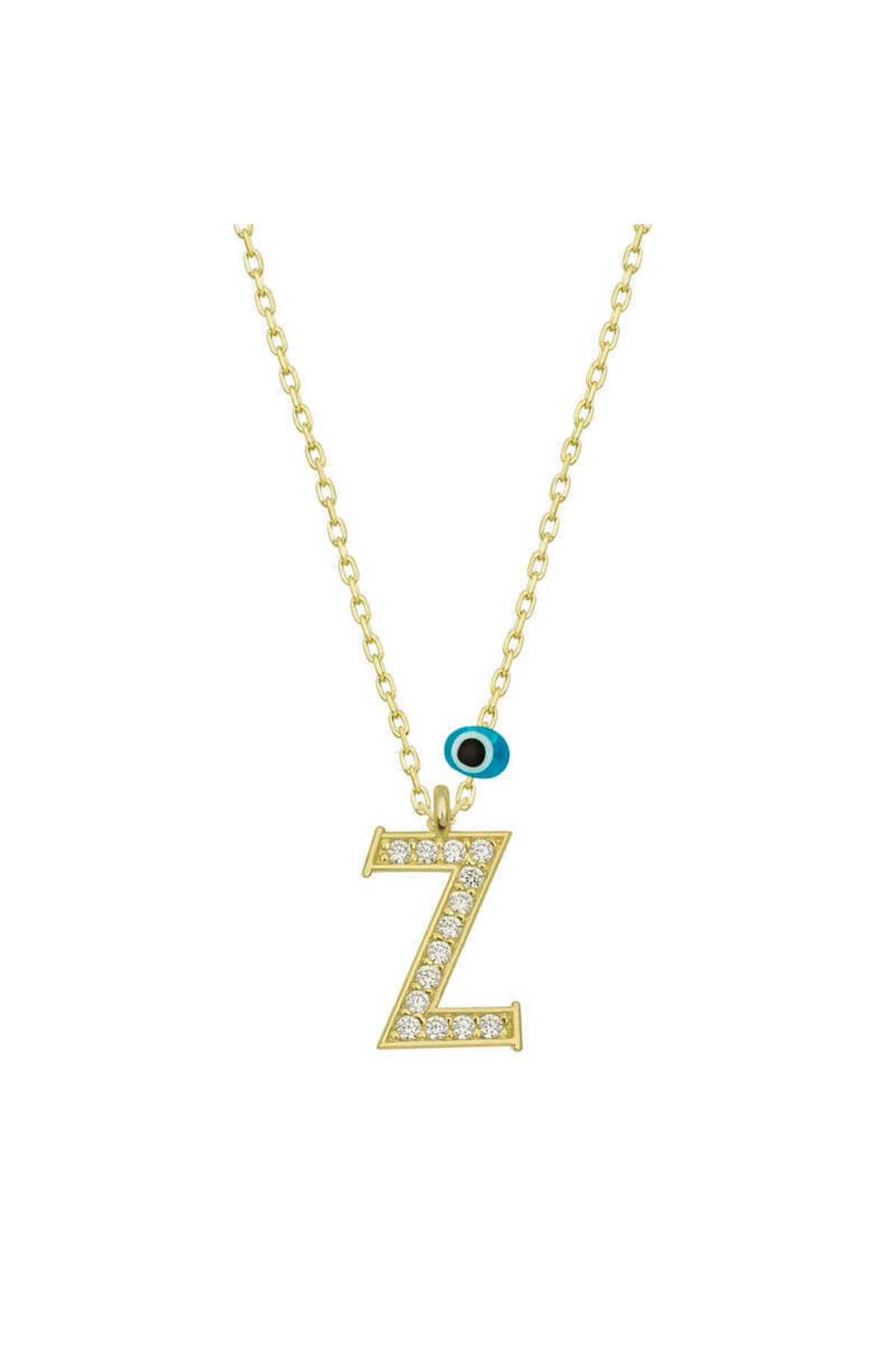 musellife 925 Ayar Gümüş Nazar Gold Z Harfi Kadın Gümüş Kolye (T6802) (491491)