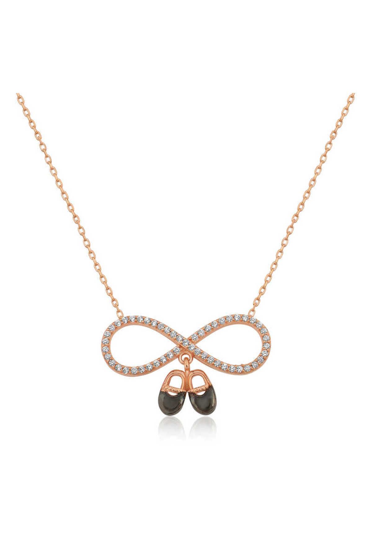 musellife 925 Ayar Gümüş Rose Bebek Patikli Sonsuzluk Kolye (T4284) (491491)