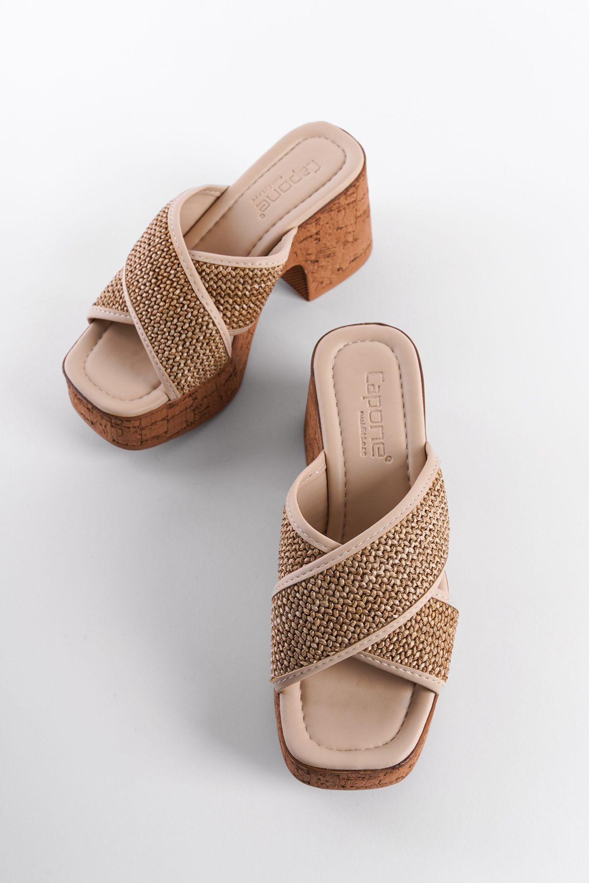 دمپایی سبز زنانه سکوهای قارچ مبتنی بر Wicker Cross Band Dlippers Capone Outfitters