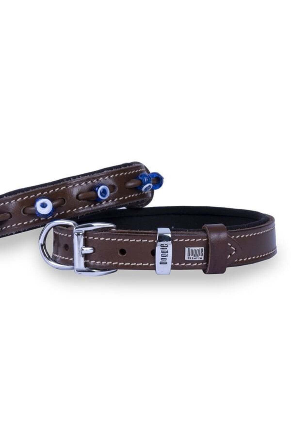 O Dog Doggie Comfort Deri Nazar Boncuklu Köpek Boyun Tasması Medium Kahverengi 2x35-40 Cm - Petshopundan