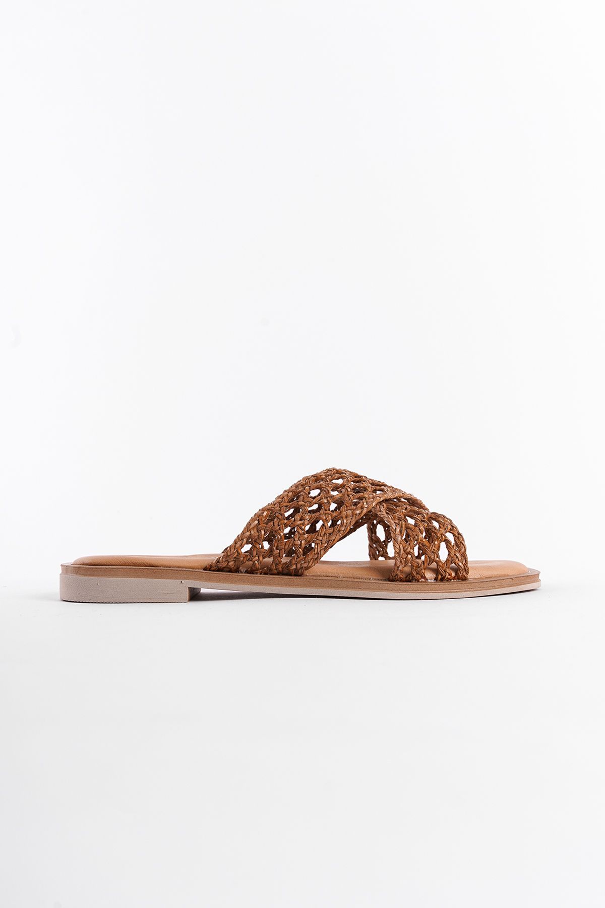 دمپایی چند رنگ زنانه حصیر چرمی واقعی Misis Crazy Flat Heels Dlippers Capone Outfitters