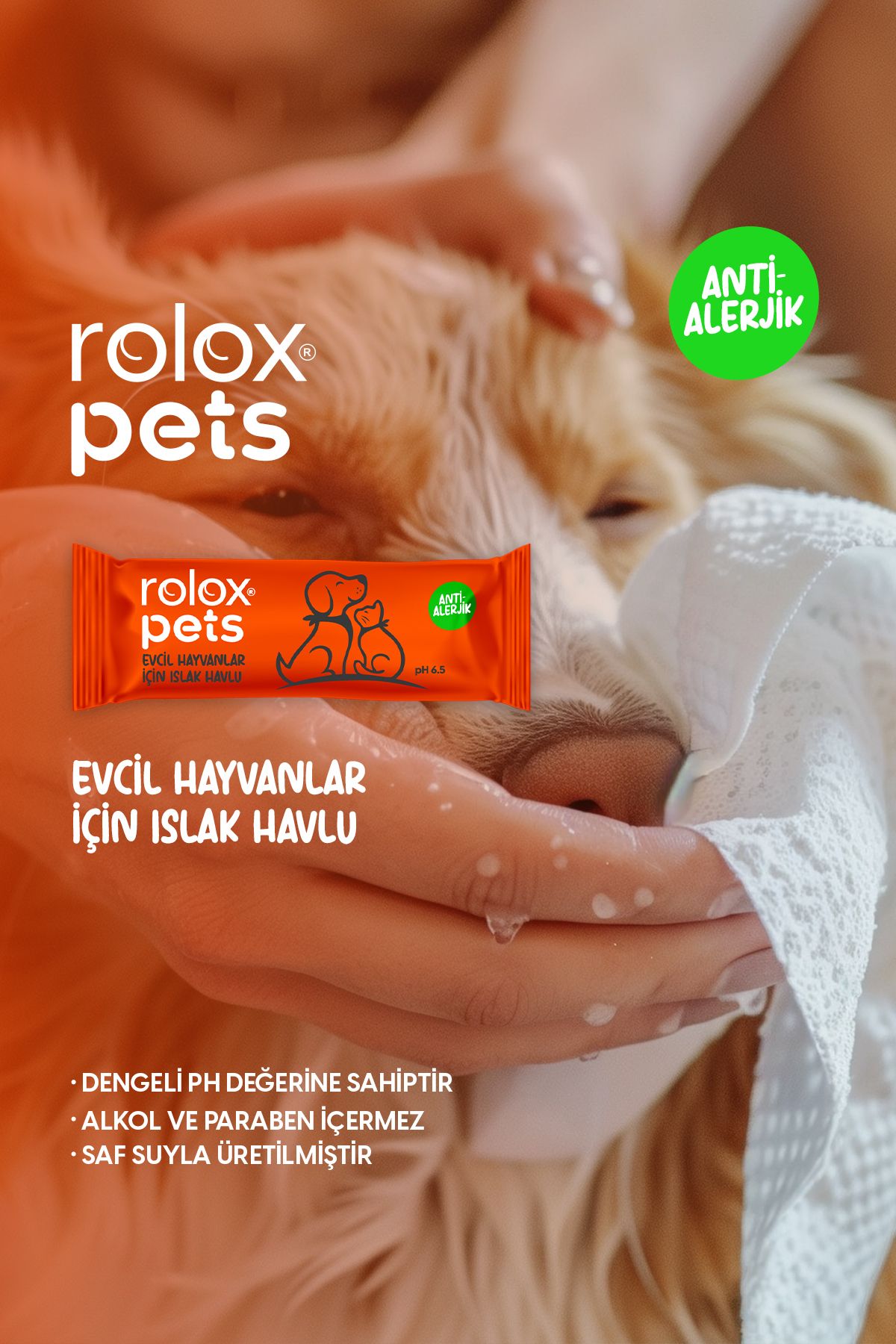 Rolox Pets - 50 paket - Evcil hayvanlar için Islak havlu