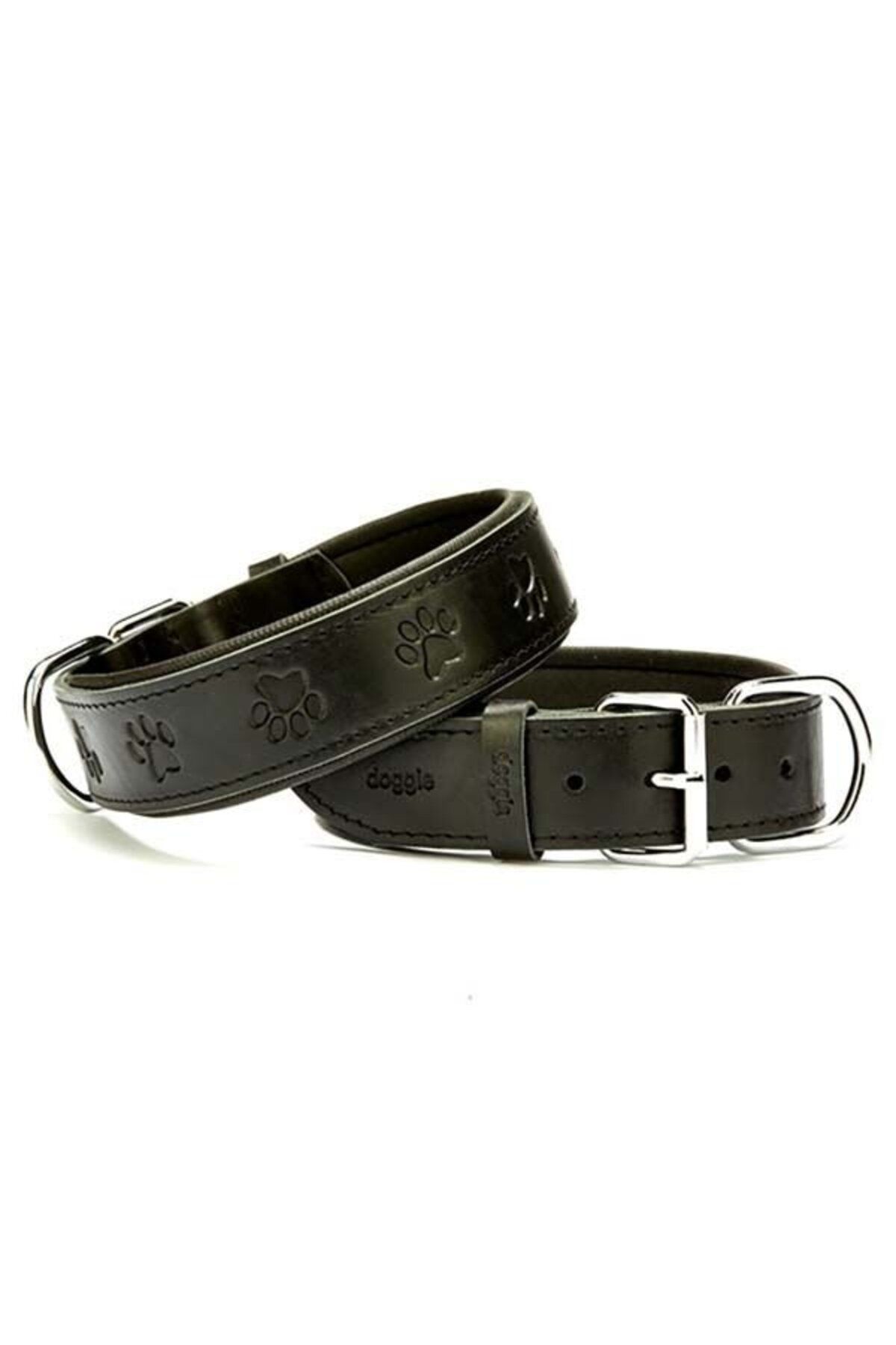 O Dog Doggie Comfort Deri Pati Desenli Köpek Boyun Tasması Medium Siyah 4x52-60 Cm - Petshopundan