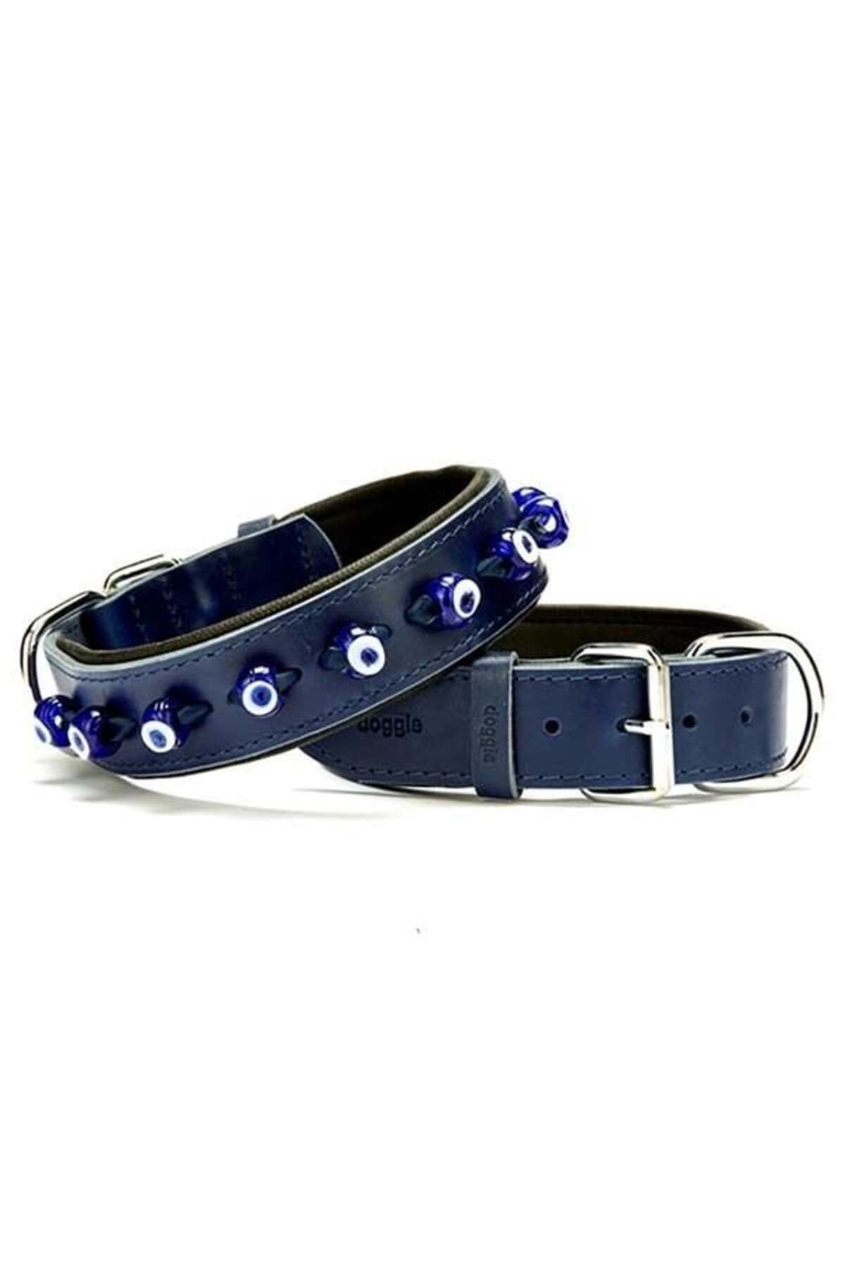 O Dog Doggie Comfort Deri Nazar Boncuklu Köpek Boyun Tasması Medium Mavi 4x52-60 Cm - Petshopundan