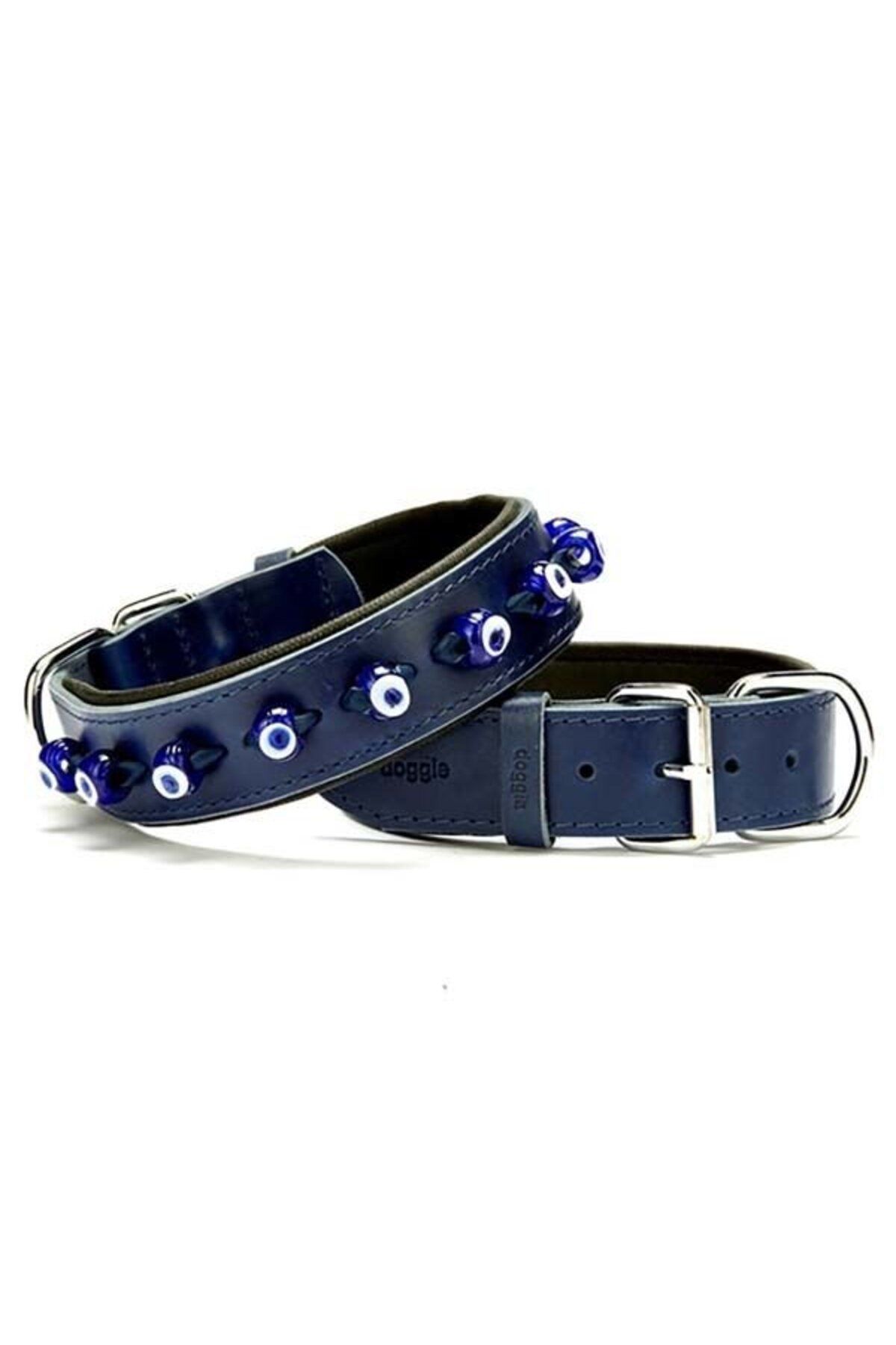 O Dog Doggie Comfort Deri Nazar Boncuklu Köpek Boyun Tasması Large Mavi 4x57-65 Cm - Petshopundan