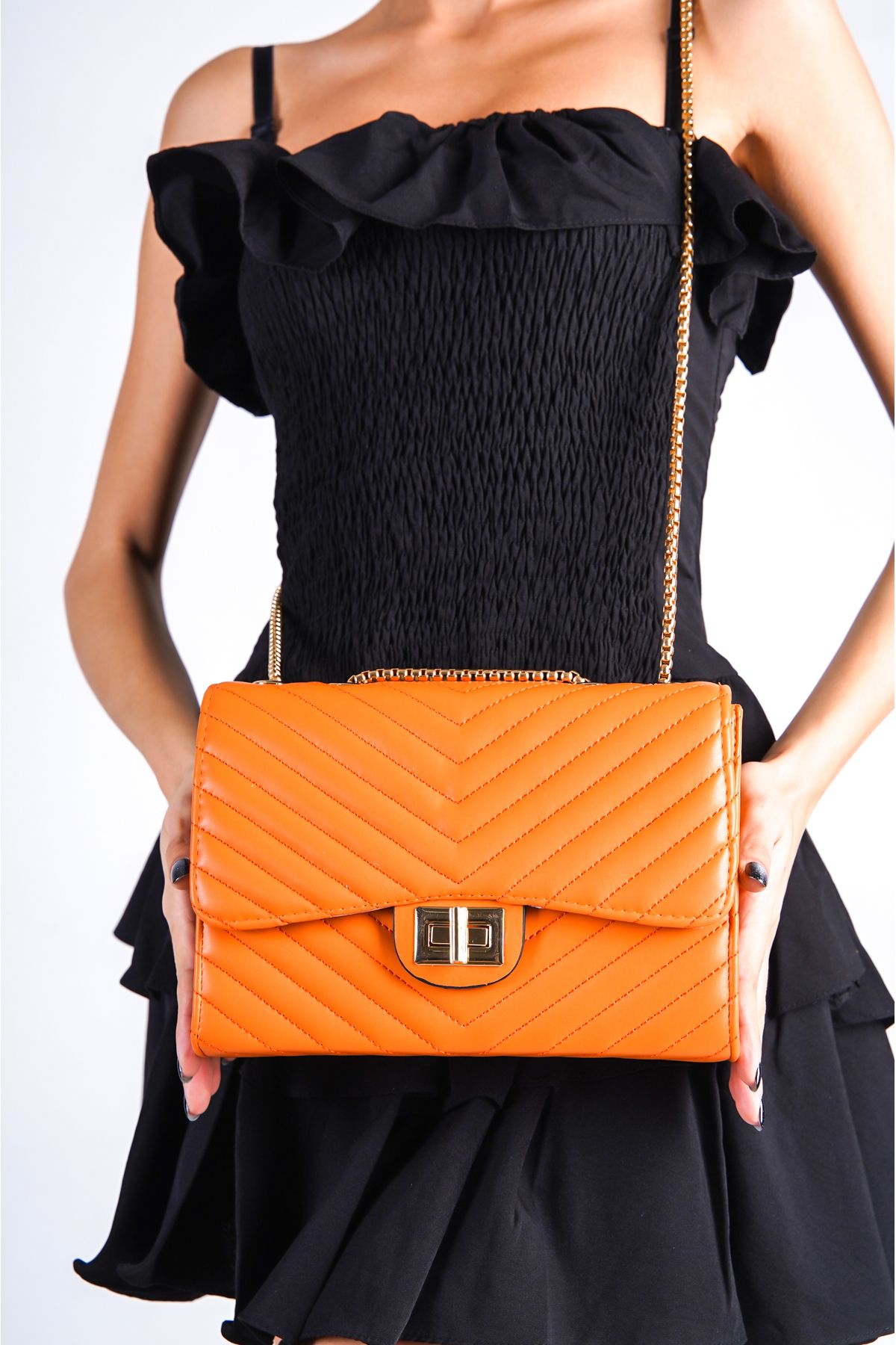 Capone Outfitters-Capone London Quilted Orange Women's Bag 5