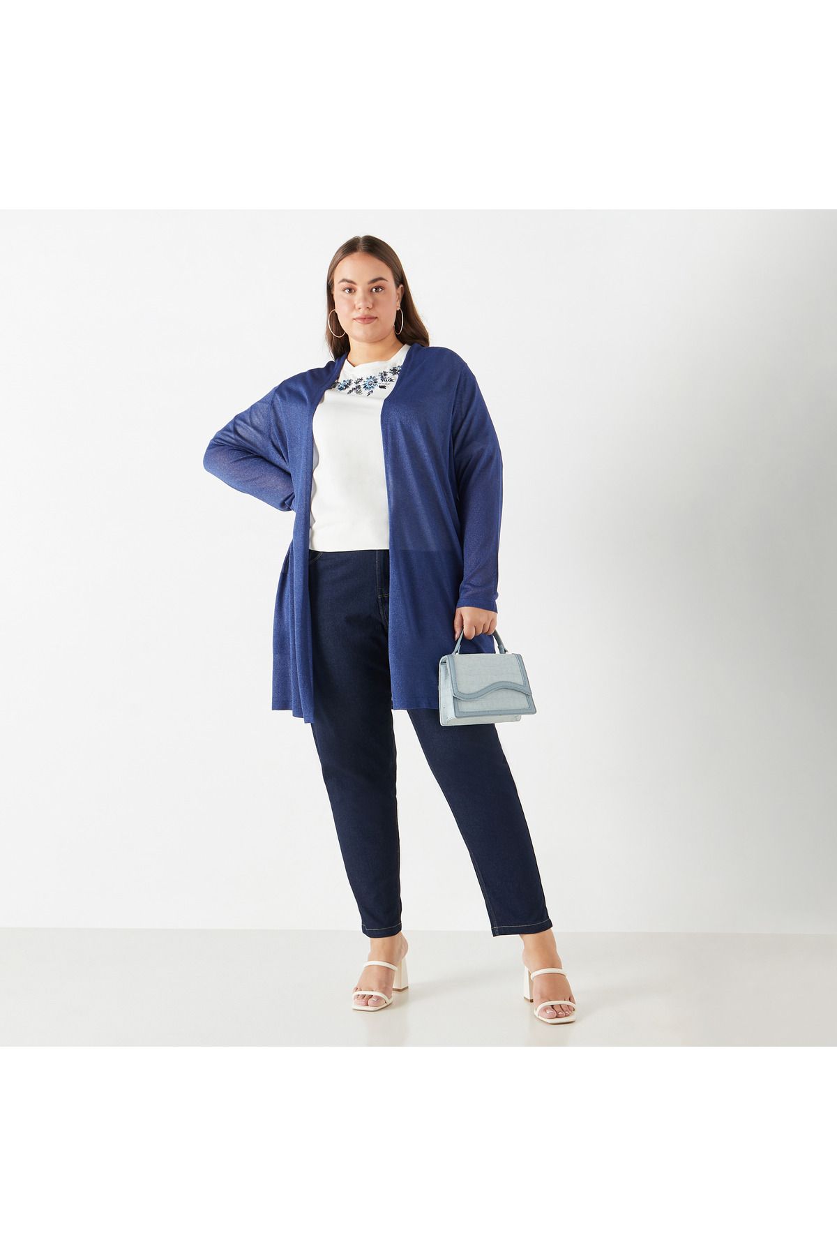 Ulla Popken-Plus Size Ulla Popken Textured Shrug with Long Sleeves and Pockets 2