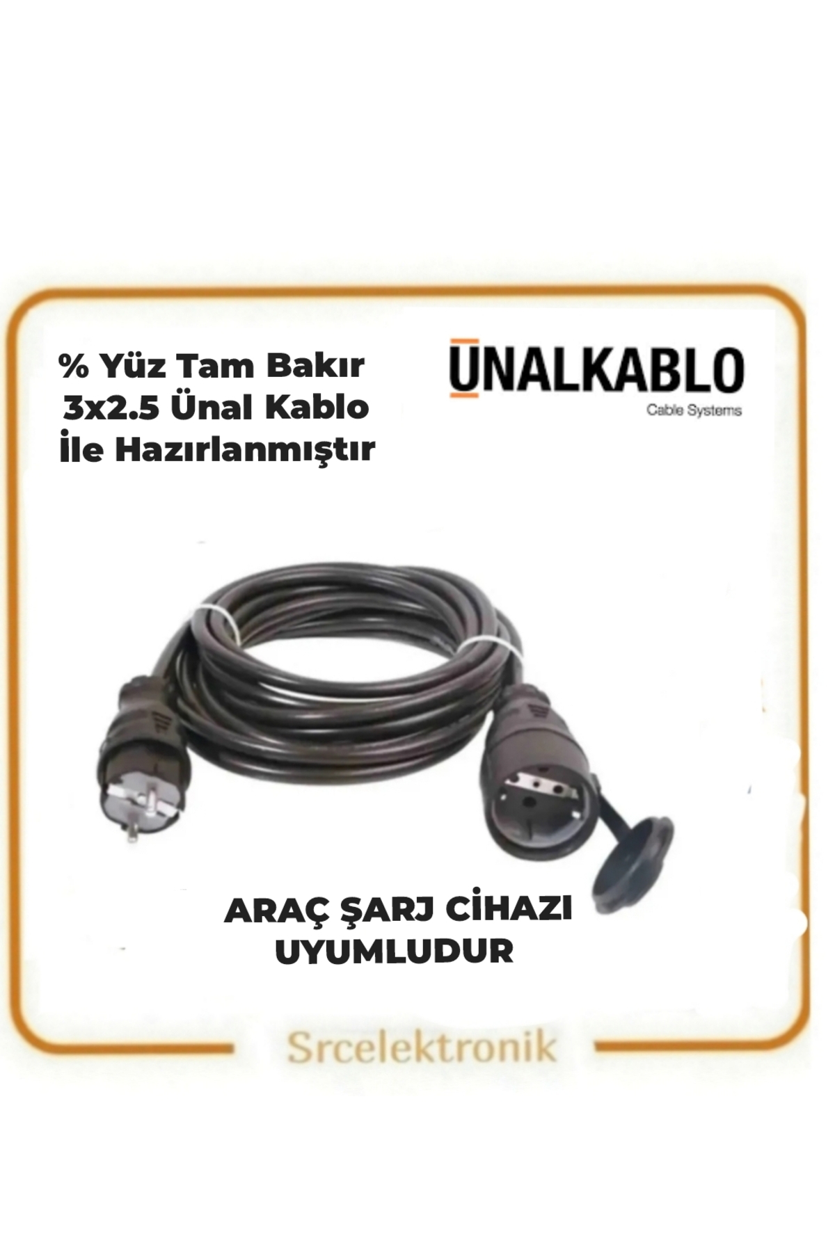 RUBBERIZED SINGLE 15 Meter 3x2.5 UNAL CABLE Full Copper MOBILE Grounded Extension Mobile (Car charging compatible)