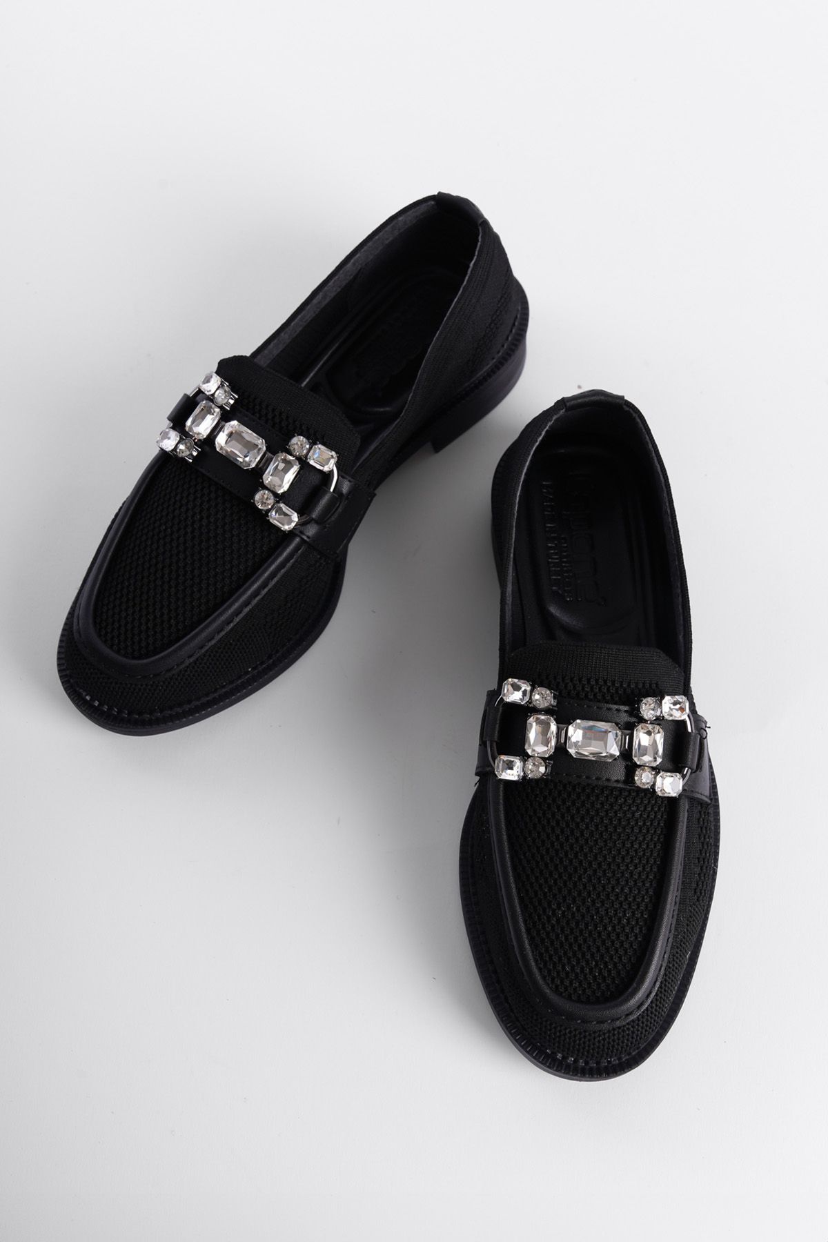 لوفر مشکی زنانه کفش های سنگی بافتنی اورجینال Capone Outfitters