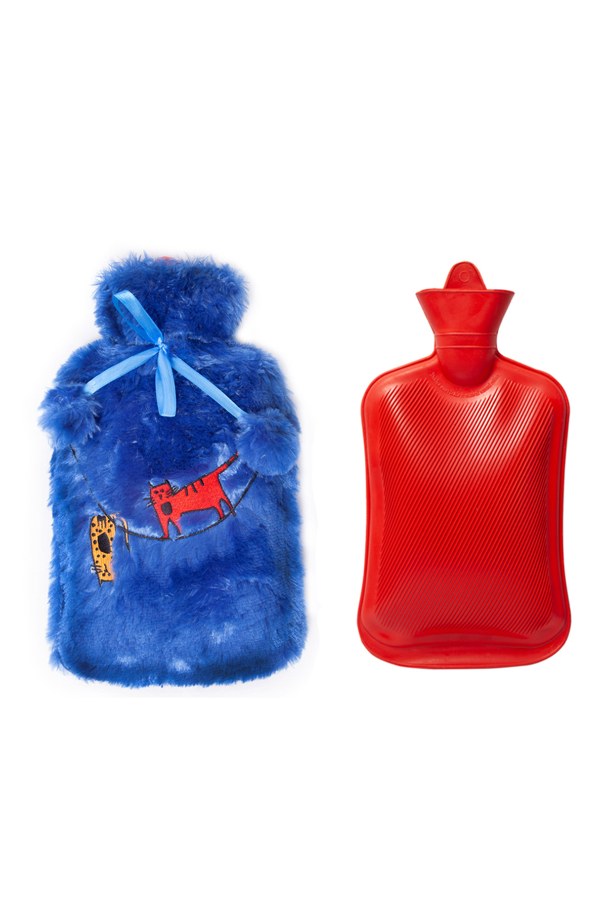 Biggdesign-Biggdesign Cats Blue Hot Water Bottle with Soft Plush Cover 68 OZ 5