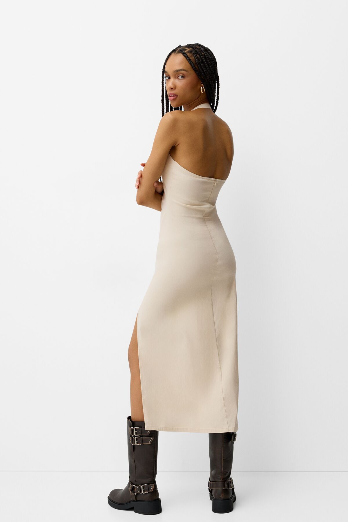 Bershka-Bengaline strappy midi dress with buckle 4