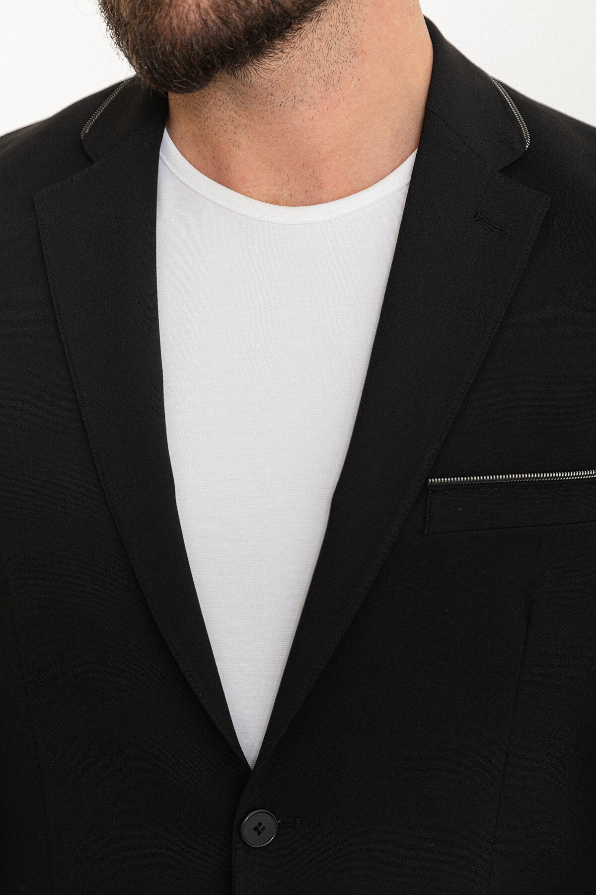 Düz Slim Fit Mono Yaka Fermuarlı Erkek Takım Elbise Siyah - 45316.24Y — رنگارنگ — تصویر 2 از 6