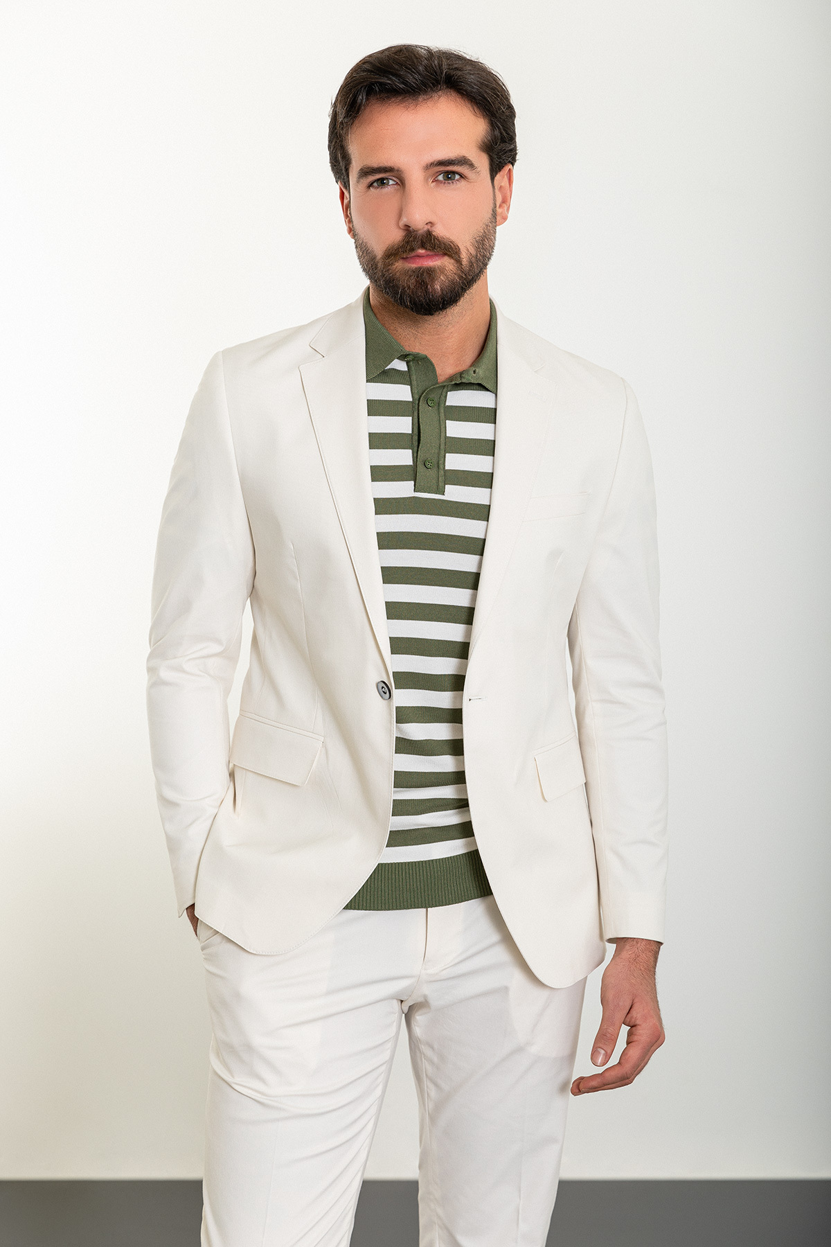 Plain Slim Fit Mono Neck Mens Suit Stone - 45306.24Y