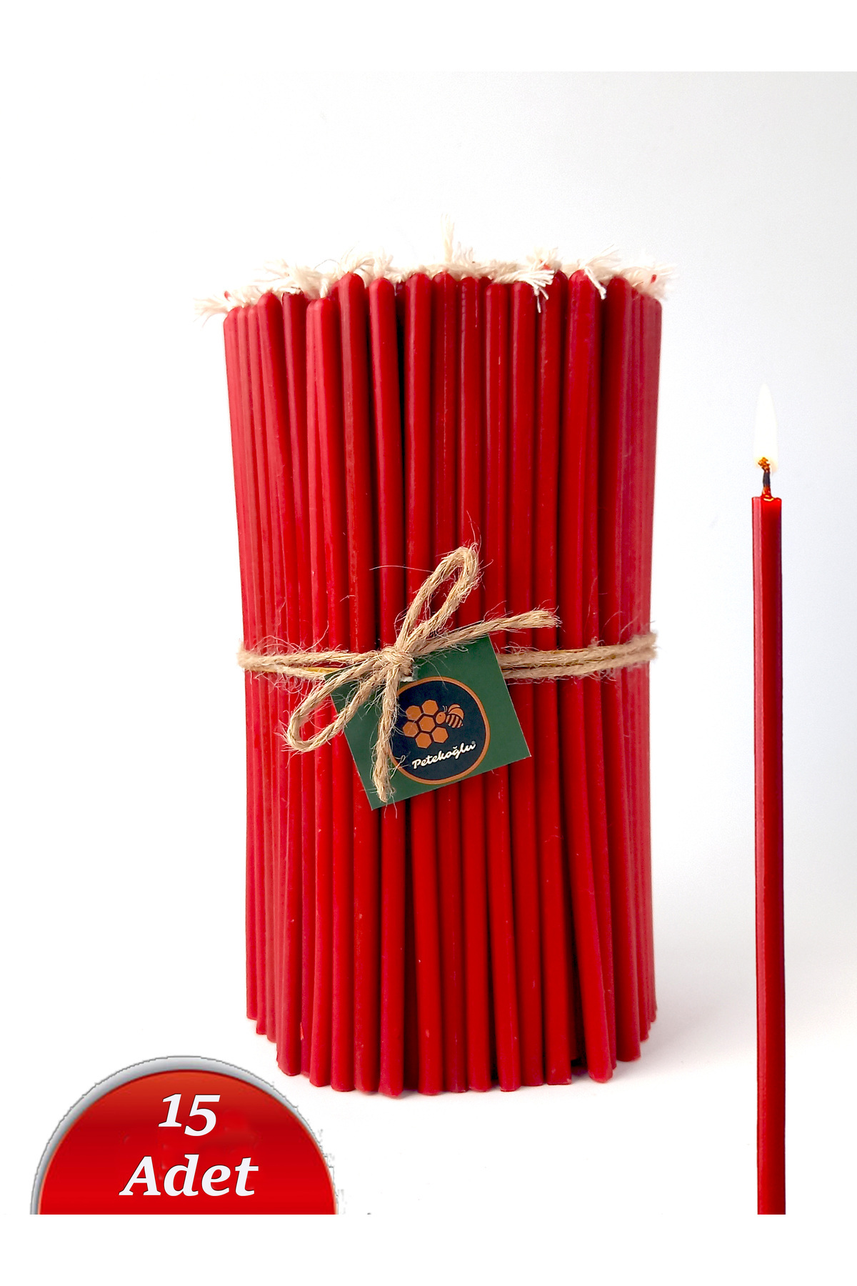 Petekoğlu 15 Adet Balmumu Mum Dilek Mumu Doğal Petek Ince Uzun Parti Nişan Düğün Ritüel Doğum Günü Mum Kırmızı
