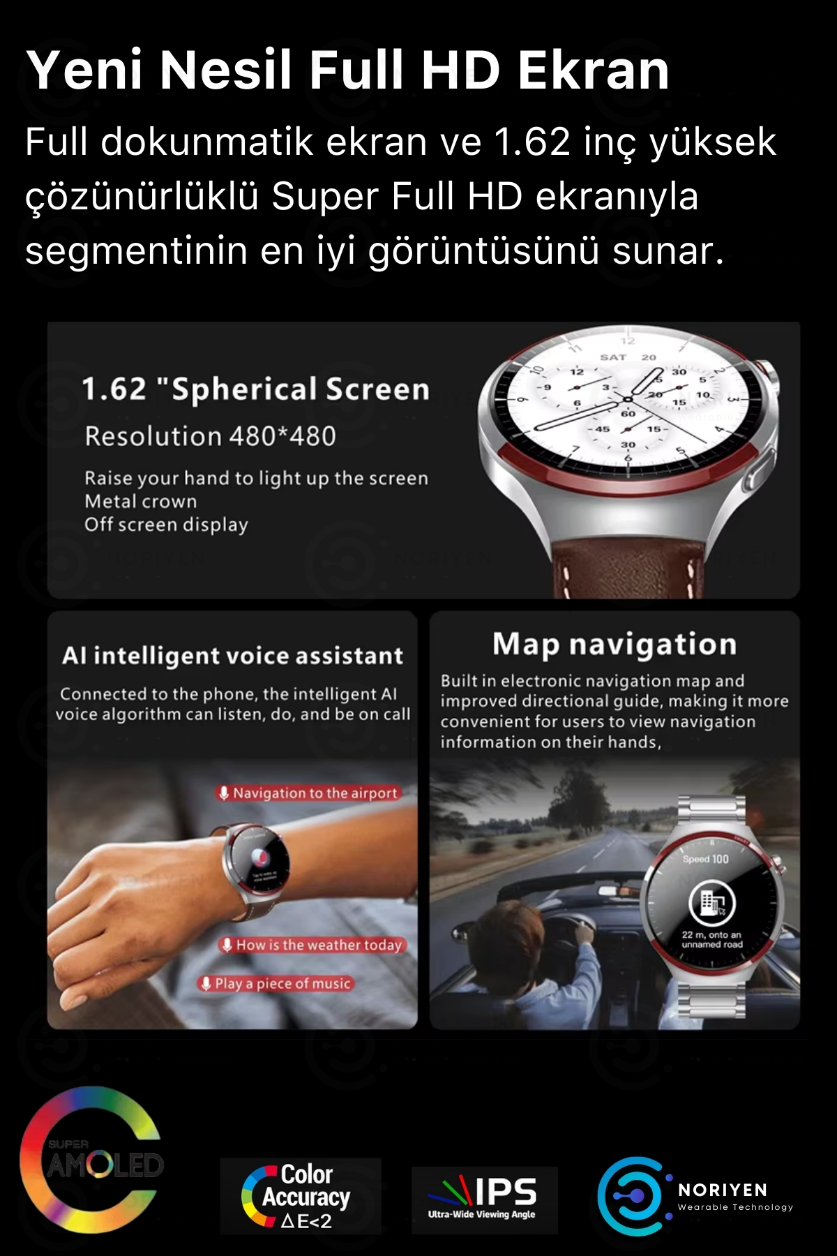 Premium Serisi 1.62 İnç Yuvarlak Full HD Ekran Spor ve Sağlık Sensörlü Şık IOS Android Akıllı Saat