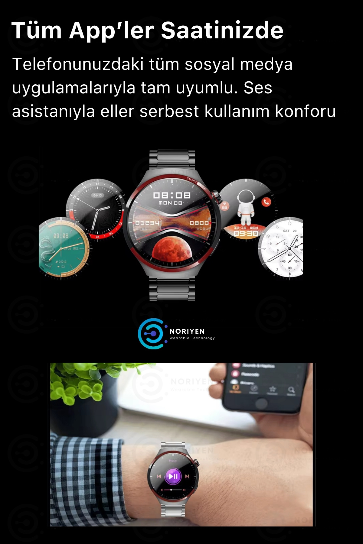 Premium Serisi 1.62 İnç Yuvarlak Full HD Ekran Spor ve Sağlık Sensörlü Şık IOS Android Akıllı Saat