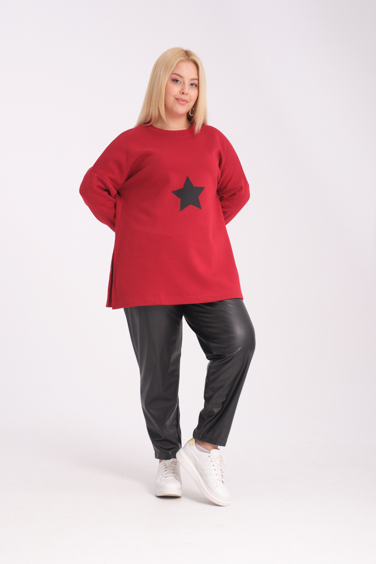 Dejabrew Jeans-سويت شيرت أحمر بطبعة نجوم 3 خيوط - A033-1 4
