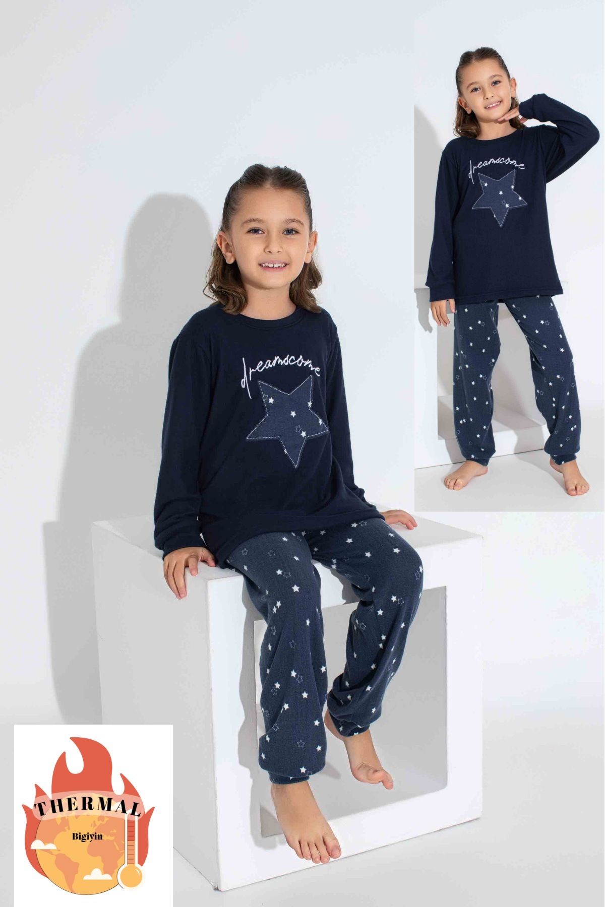 bigiyin-Girls' Thermal Pajamas Set Winter Pajamas Set Warm Thermal Cloth 1