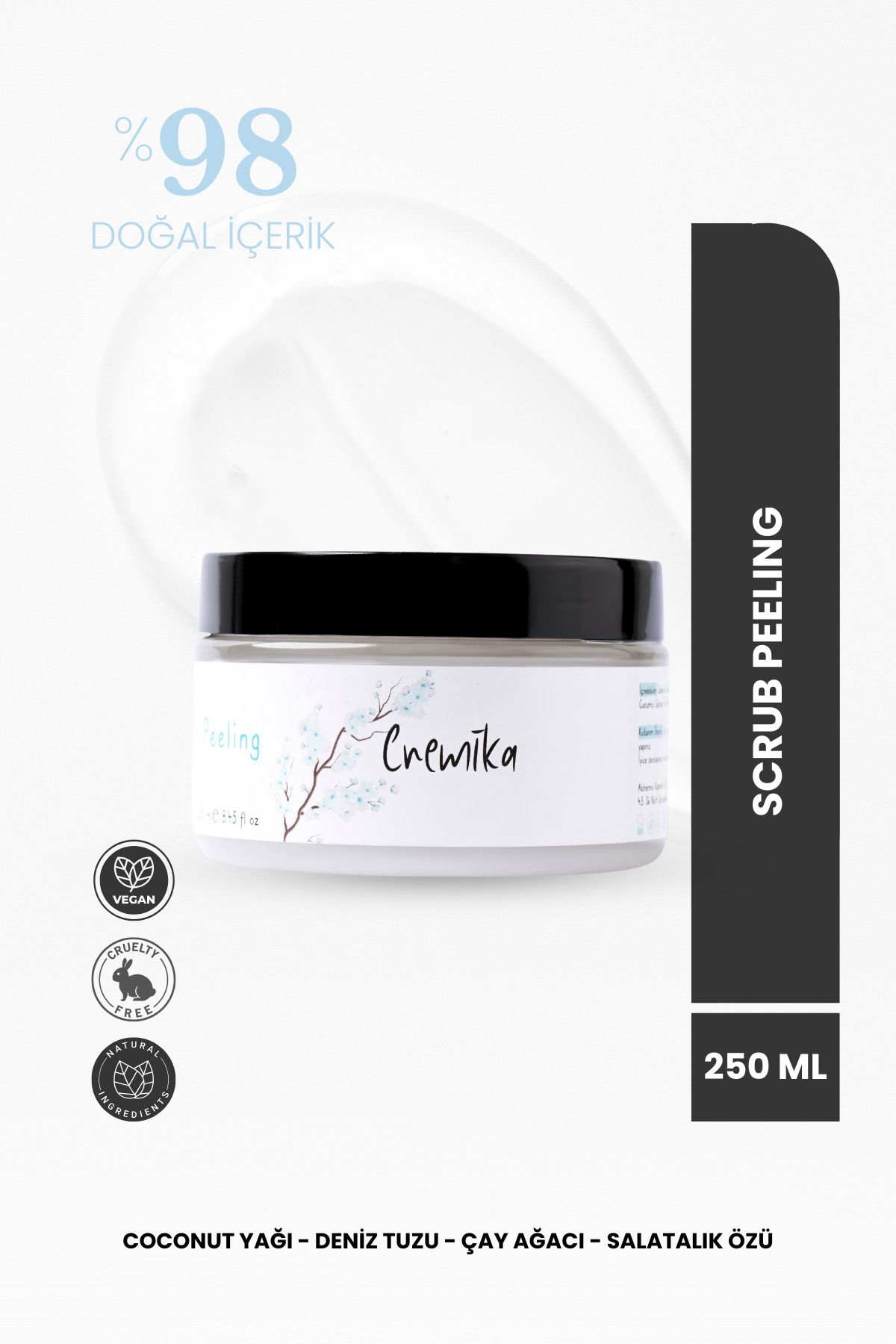 cremika Kozmetik Vücut Peelingi 250 ml - Coconut Yağı, Yeşil Çay Özü, Doğal Biyo-aktifler