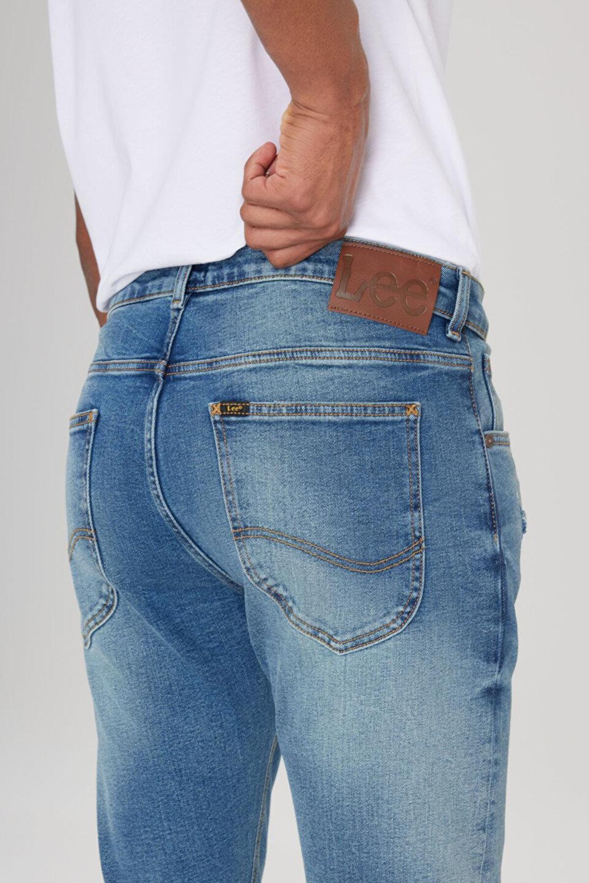 Lee  Slim Fit Dar Kesim Normal Bel Dar Paça Luke Mavi Jean Kot Pantolon - Görsel 3
