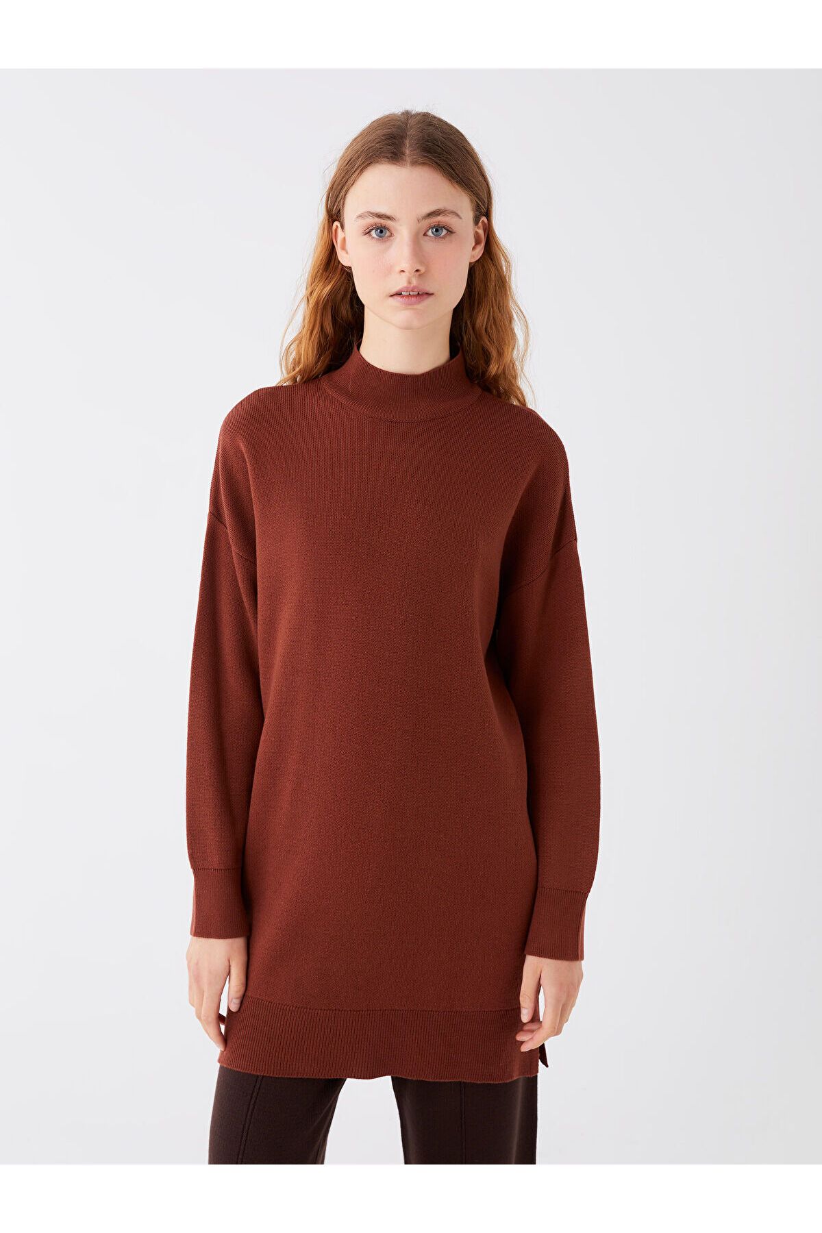 LC Waikiki-Lw – Halber Rollkragenpullover, einfarbig, langärmelig, übergroße Damen-Strick-Tunika 2