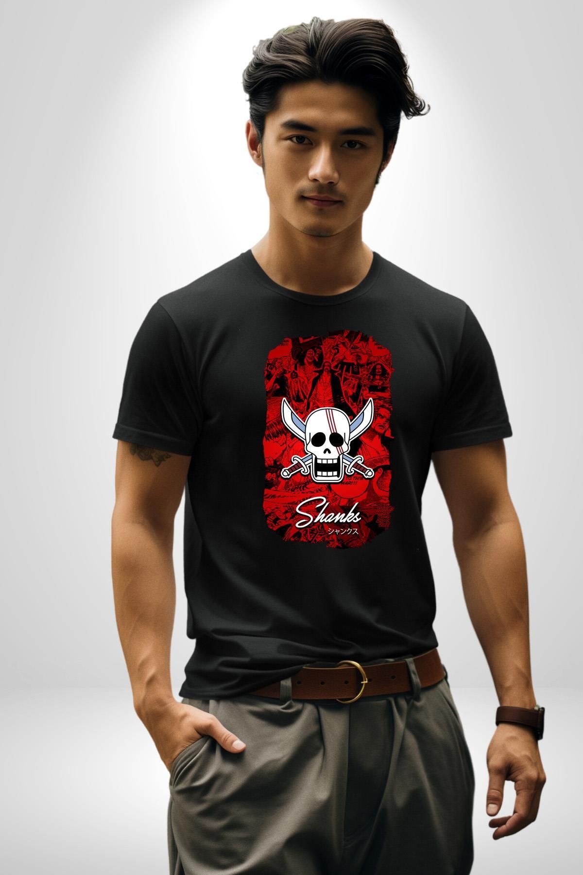 Angemiel-Anime Pattern Shank Pirate Party Unisex Black T-Shirt - Combed Cotton, High Quality 1