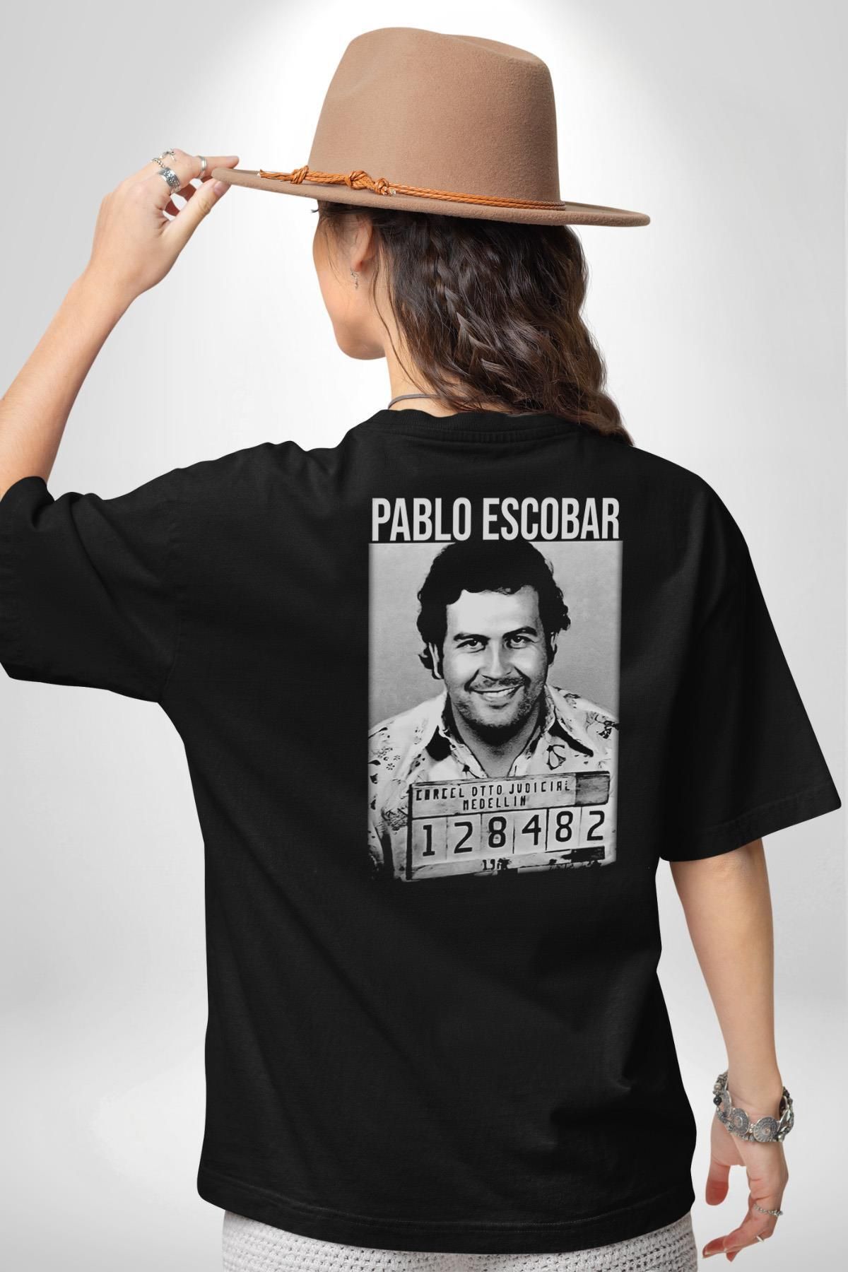 Angemiel-Tricou negru oversize din bumbac cu model Pablo Escobar - bărbați și femei 4