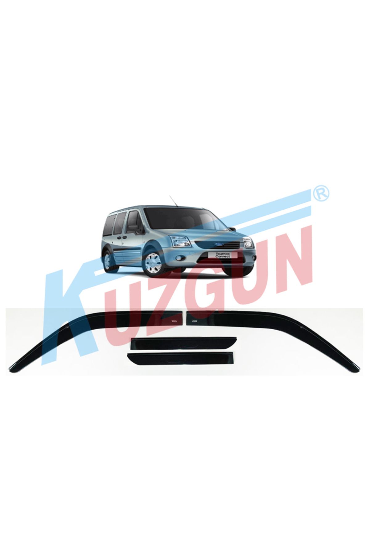 Kuzgun Ford Connect Düz Model 4 Set 2002-2013 Cam Rüzgarlıgı Trasparan Açık Renk Füme