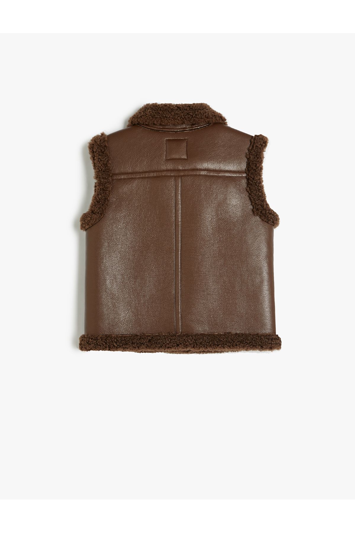 Koton-Plush Detailed Zippered Faux Leather Vest 4