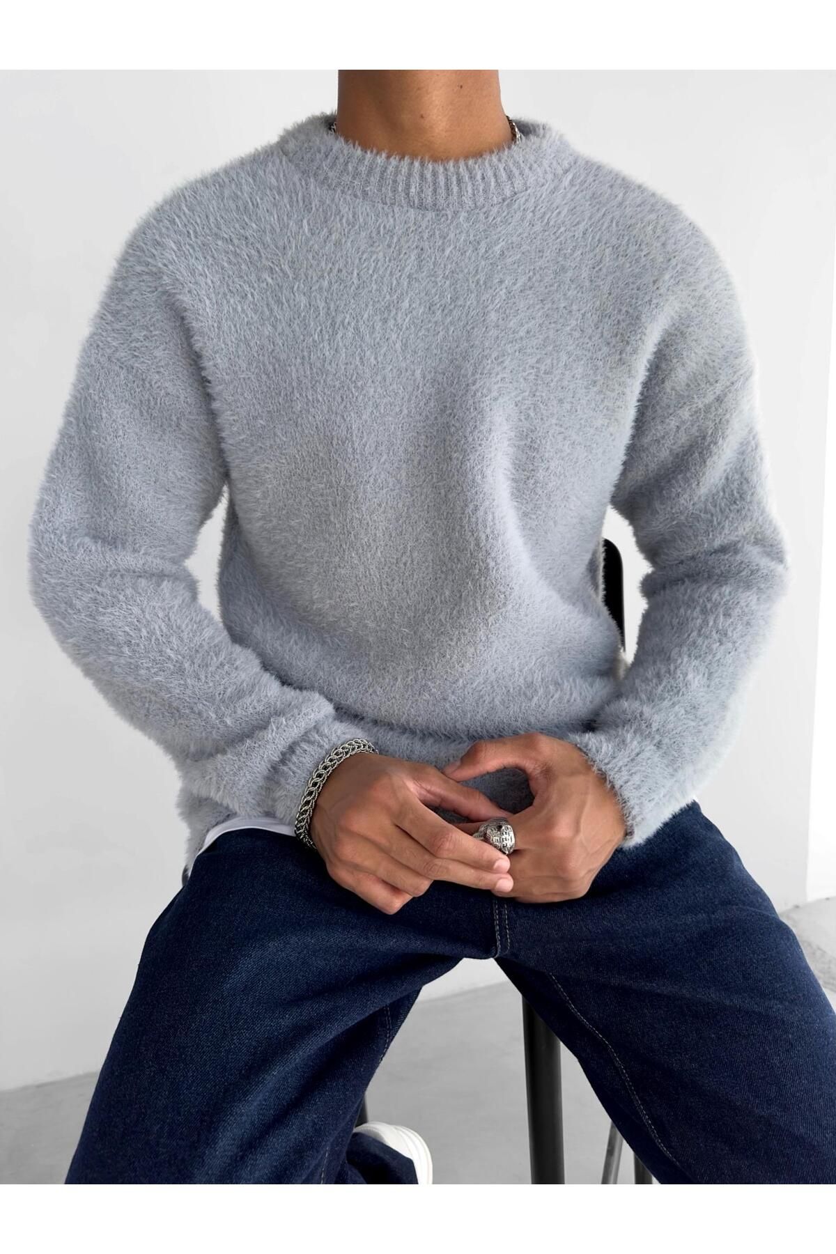 ablukaonline-Gray Men's Oversize Textured Sweater 2