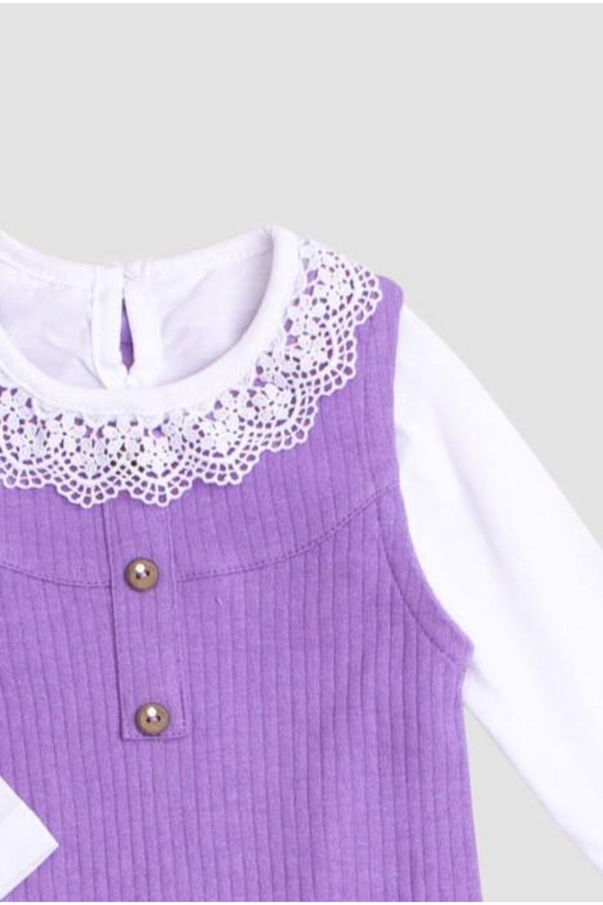 Chicsy Baby Waffle Görselli İç Badili Tatlı Dantel Detaylı  Esnek Pamuklu Bebek 2'liTulum fotoğrafı 4 (önizleme)