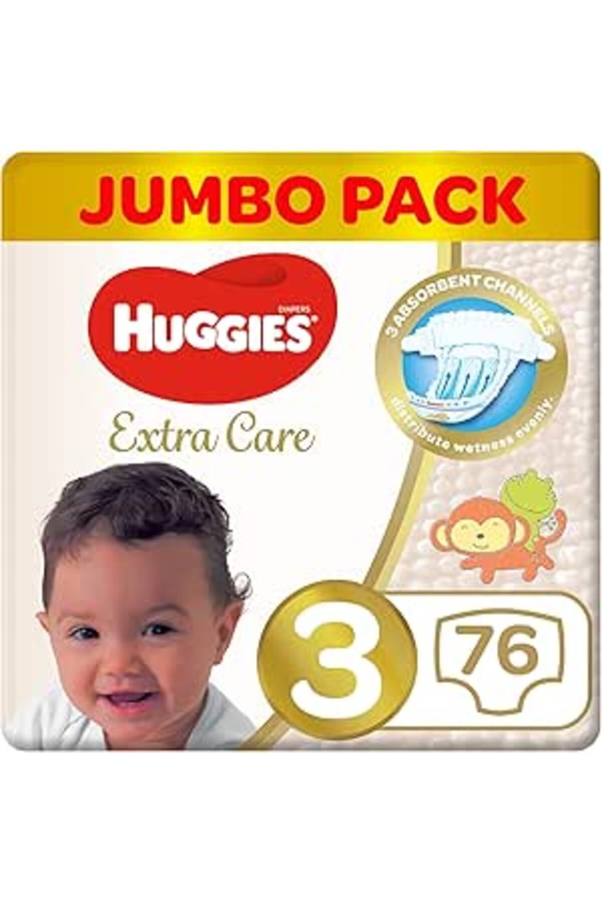 Huggies-عناية إضافية، مقاس 3، 4-9 كجم، عبوة جامبو مزدوجة، 76 حفاضة 1