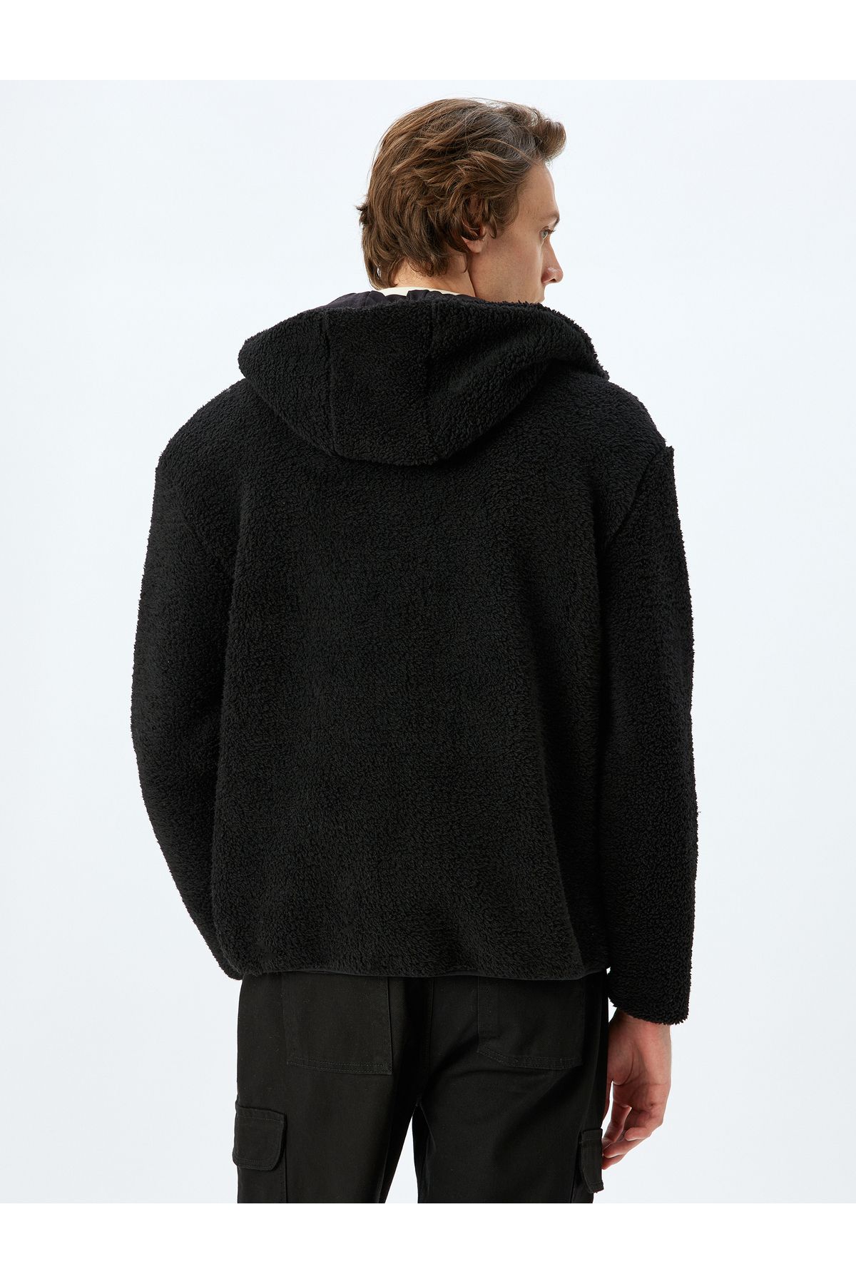 Koton-Hooded Plush Jacket with Zippered Pocket Detail 4