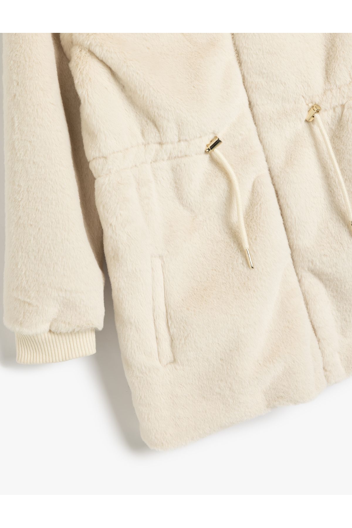 Koton-Plush Hooded Coat - Zippered and Pocket Detail 3