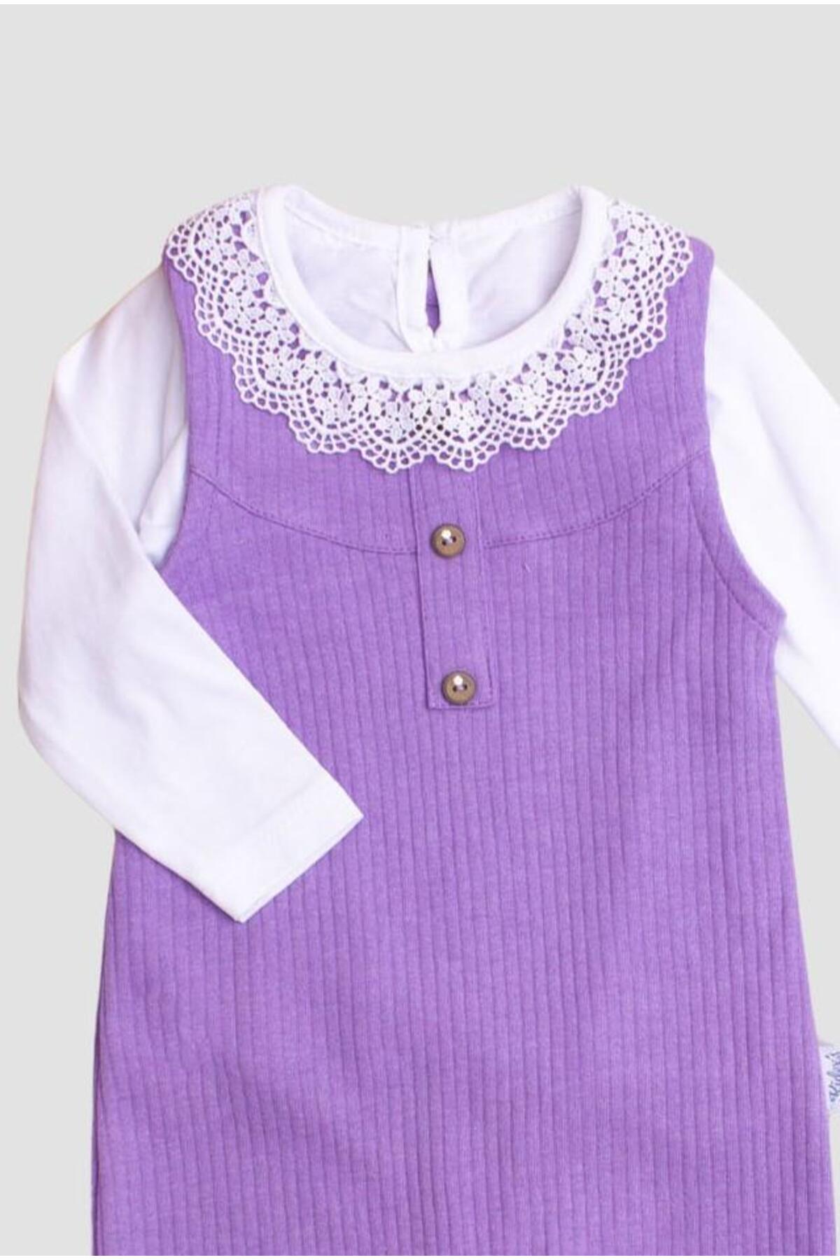 Chicsy Baby Waffle Görselli İç Badili Tatlı Dantel Detaylı  Esnek Pamuklu Bebek 2'liTulum fotoğrafı 2 (önizleme)