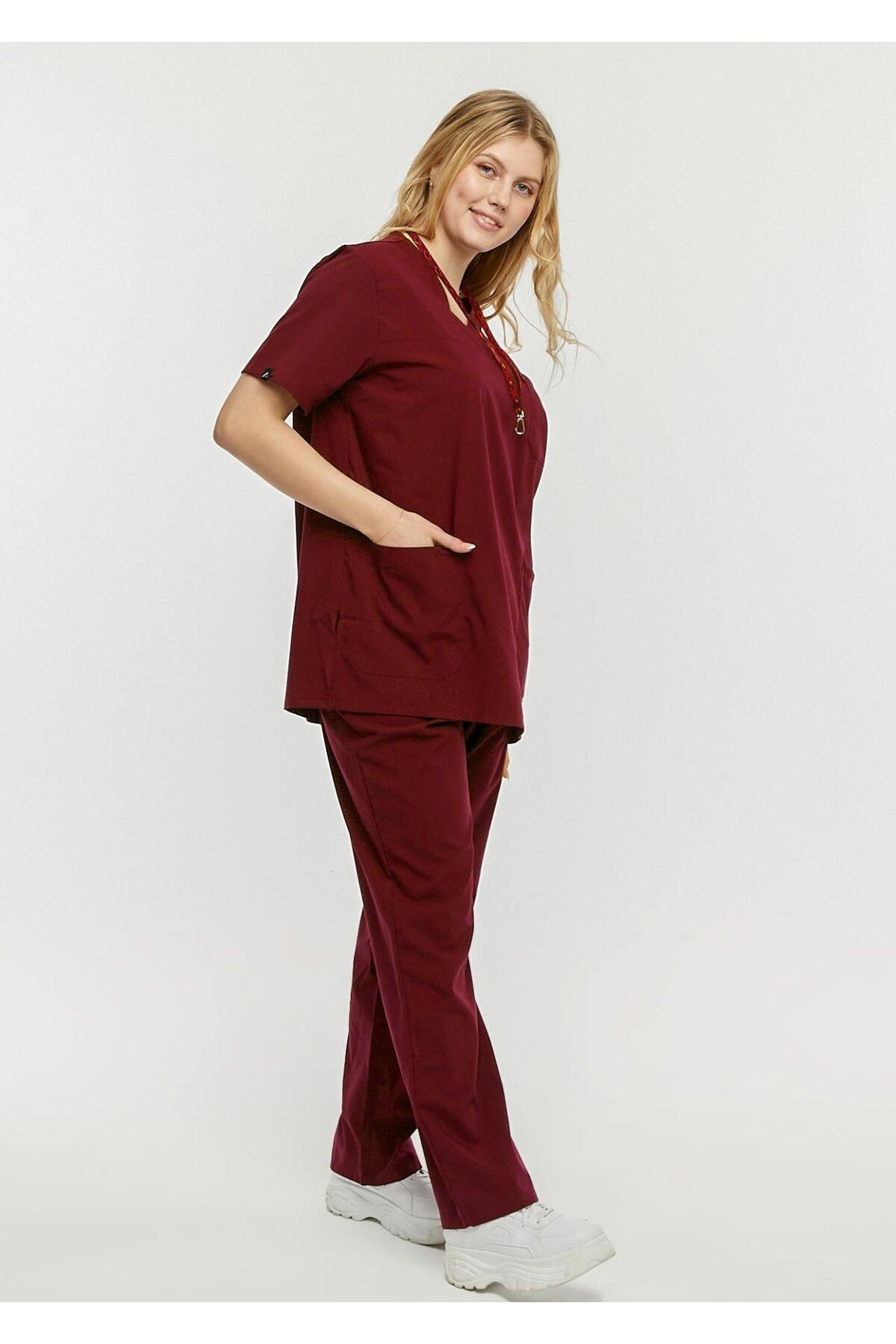 Çatı Medikal-Plus Size Ultralycra Comfy - Lycra Doctor Nurse Jersey Set (Unisex), Burgundy 3