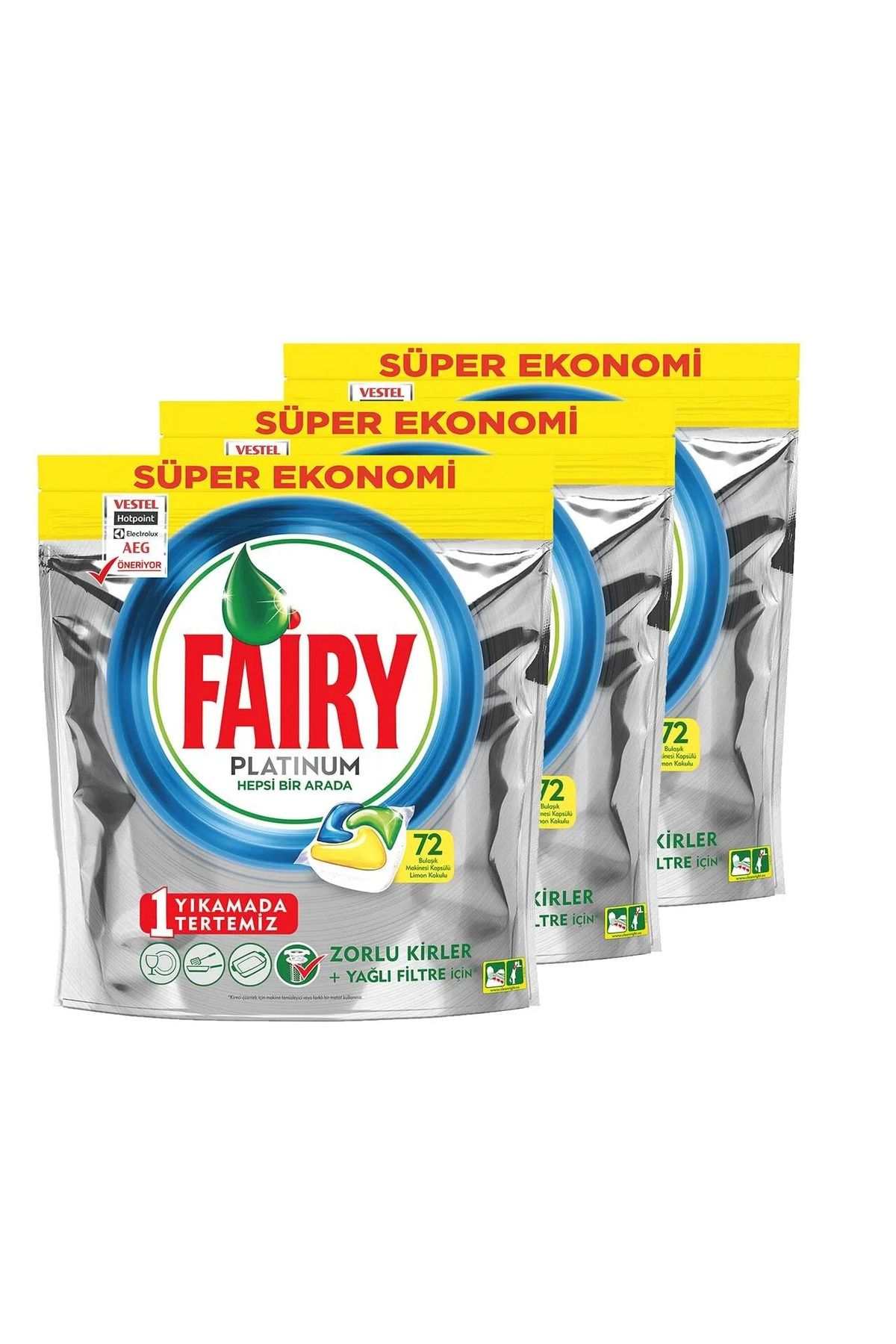 Fairy Platinum Bulaşık Makinesi Deterjanı Kapsülü Limon Kokulu 72x3 Tablet